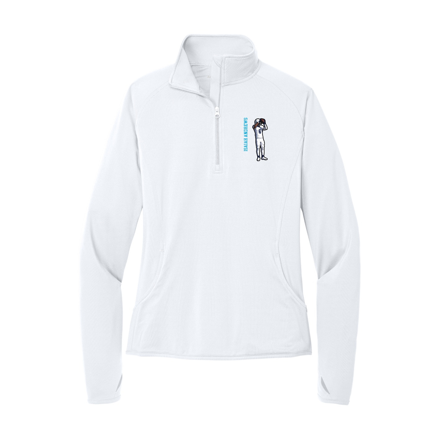 Women's Q-Zip Pullover — Name Vertical in White