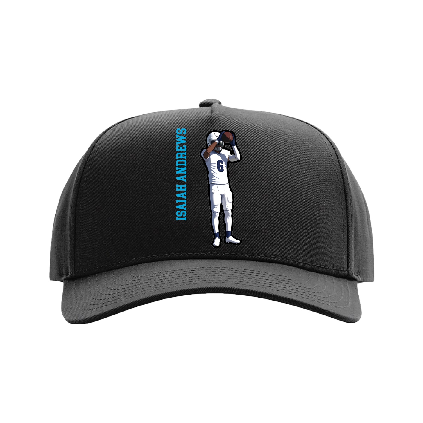 Full Fabric Five-Panel Champ Cap — Name Vertical in Black