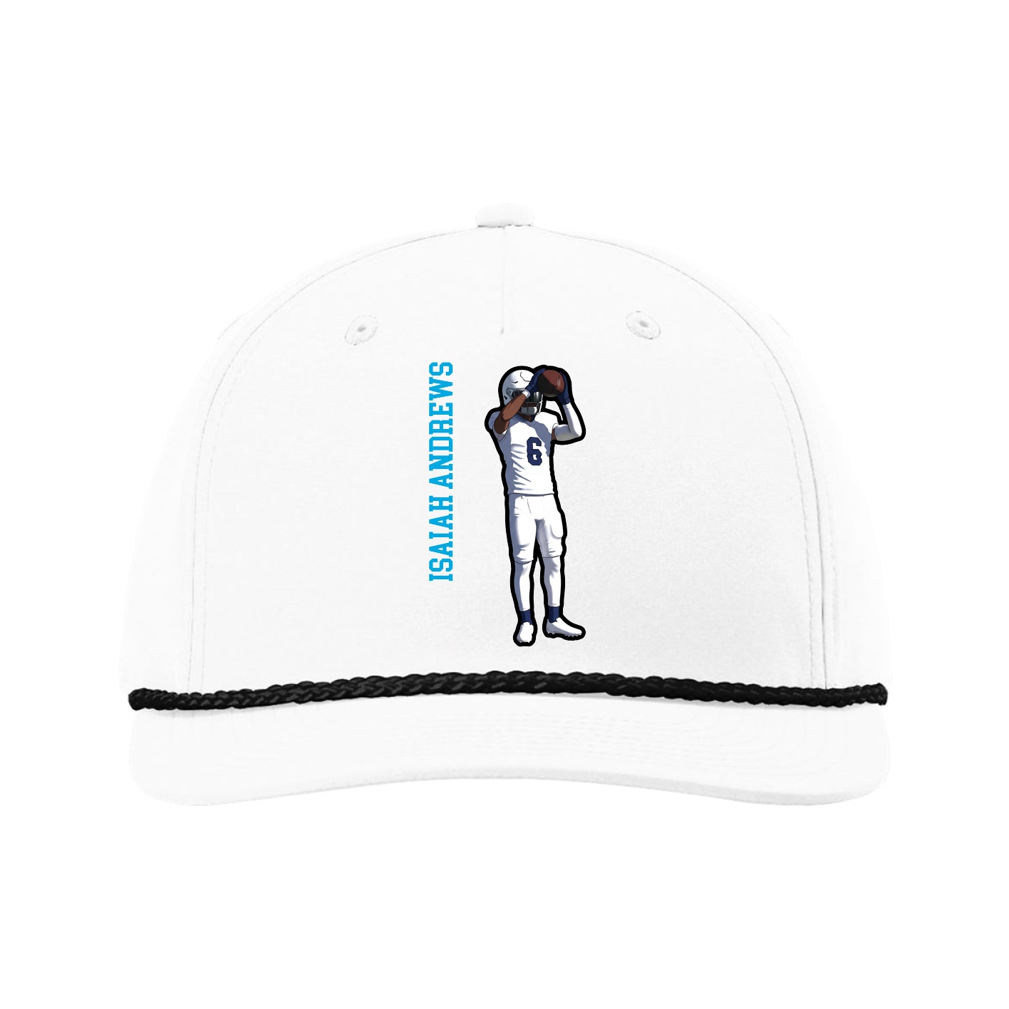 Five-Panel Classic Rope Cap — Name Vertical in White