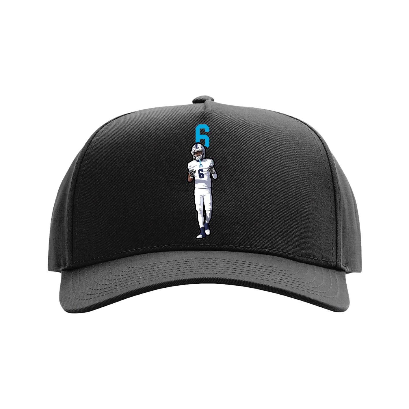 Full Fabric Five-Panel Champ Cap — Number Top in Black