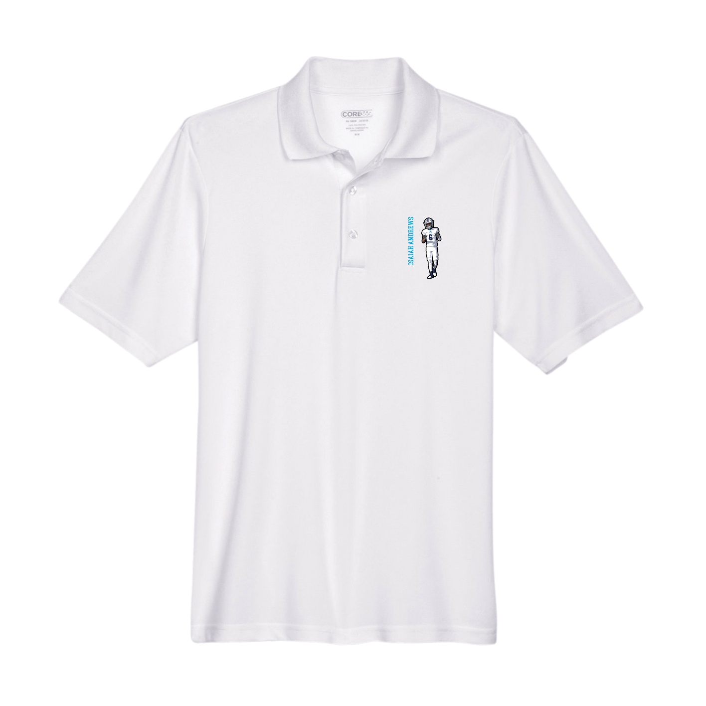 Performance Polo — Name Vertical in White