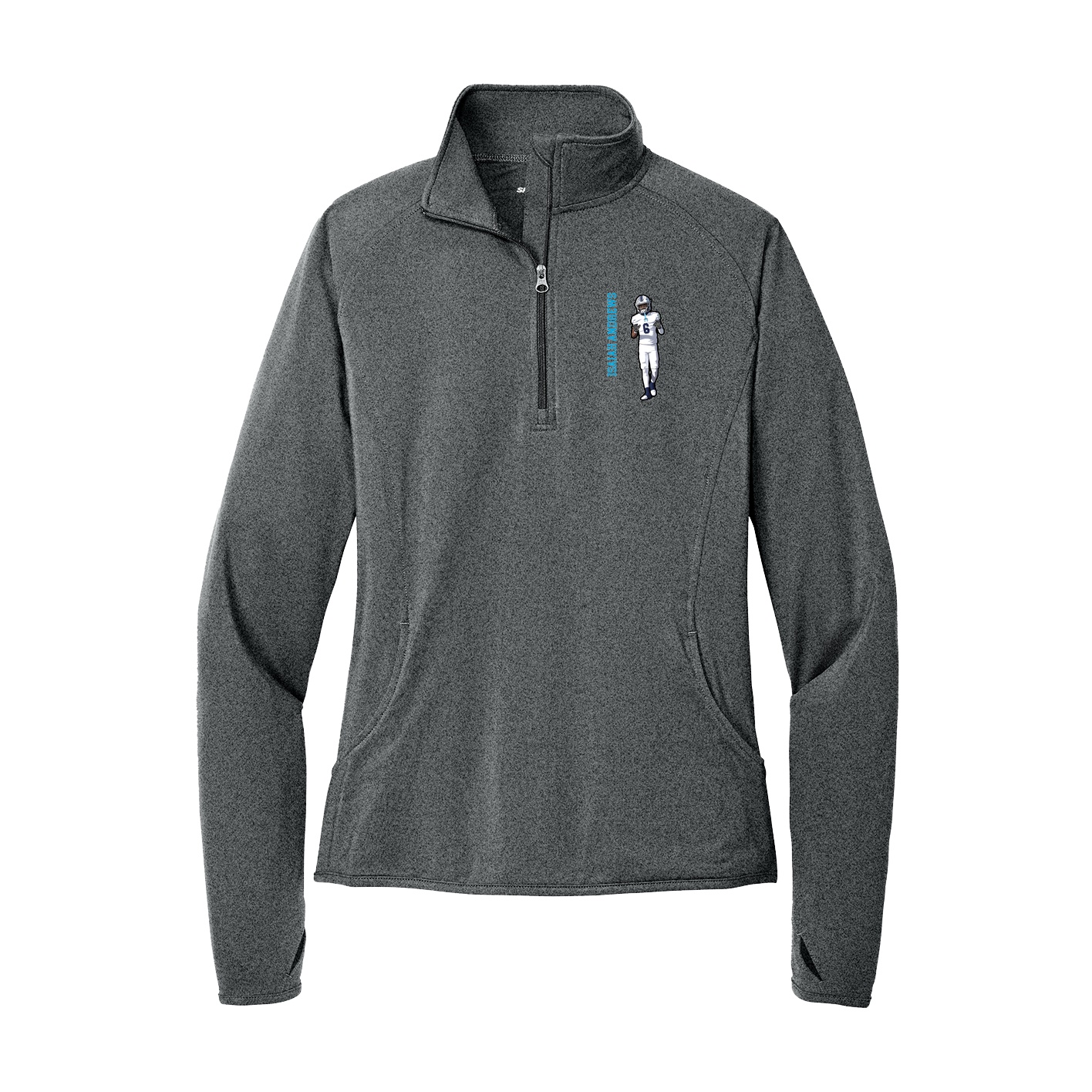 Women's Q-Zip Pullover — Name Vertical in Grey