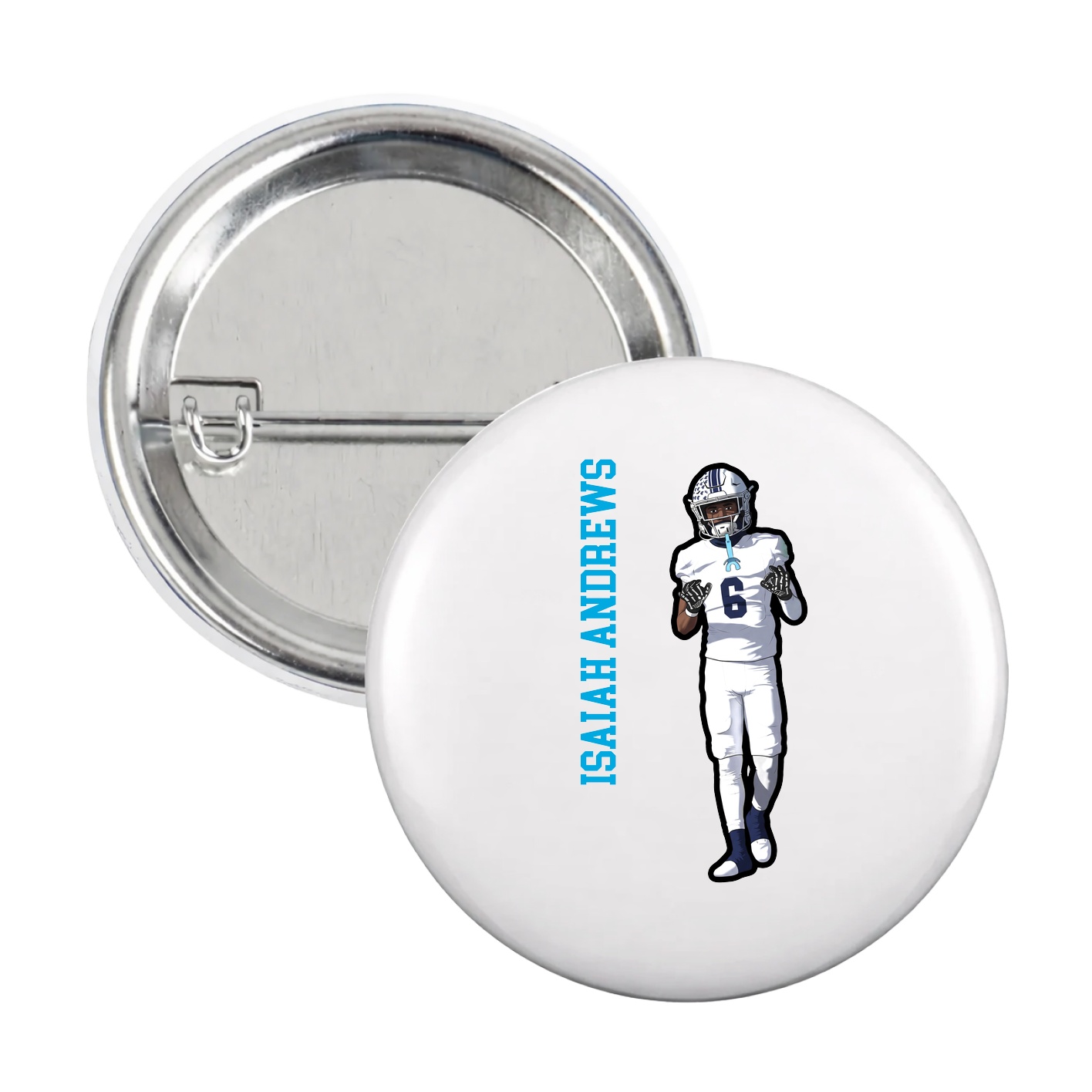 Game Day Button — Name Vertical in White