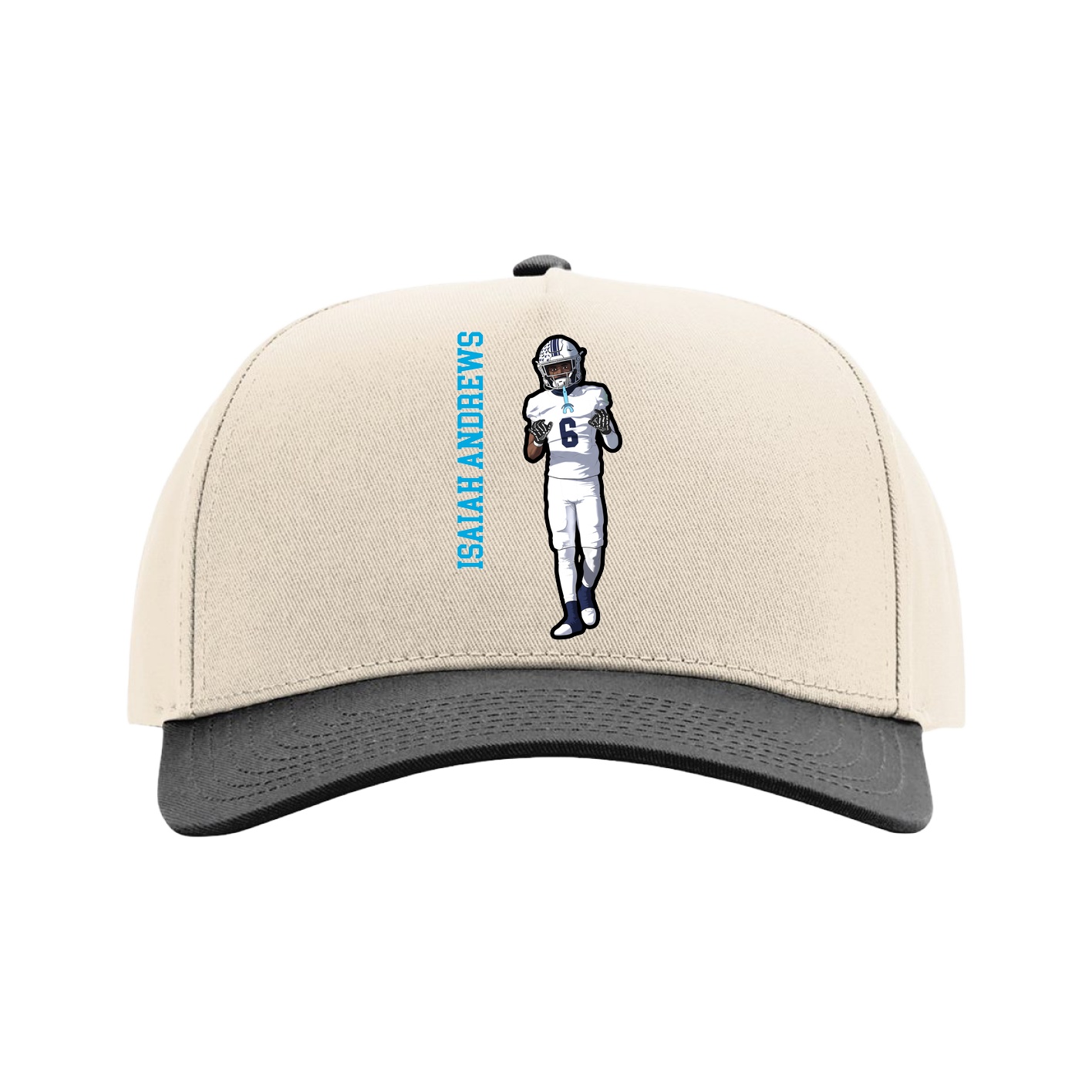 Full Fabric Five-Panel Champ Cap — Name Vertical in Cream/Black