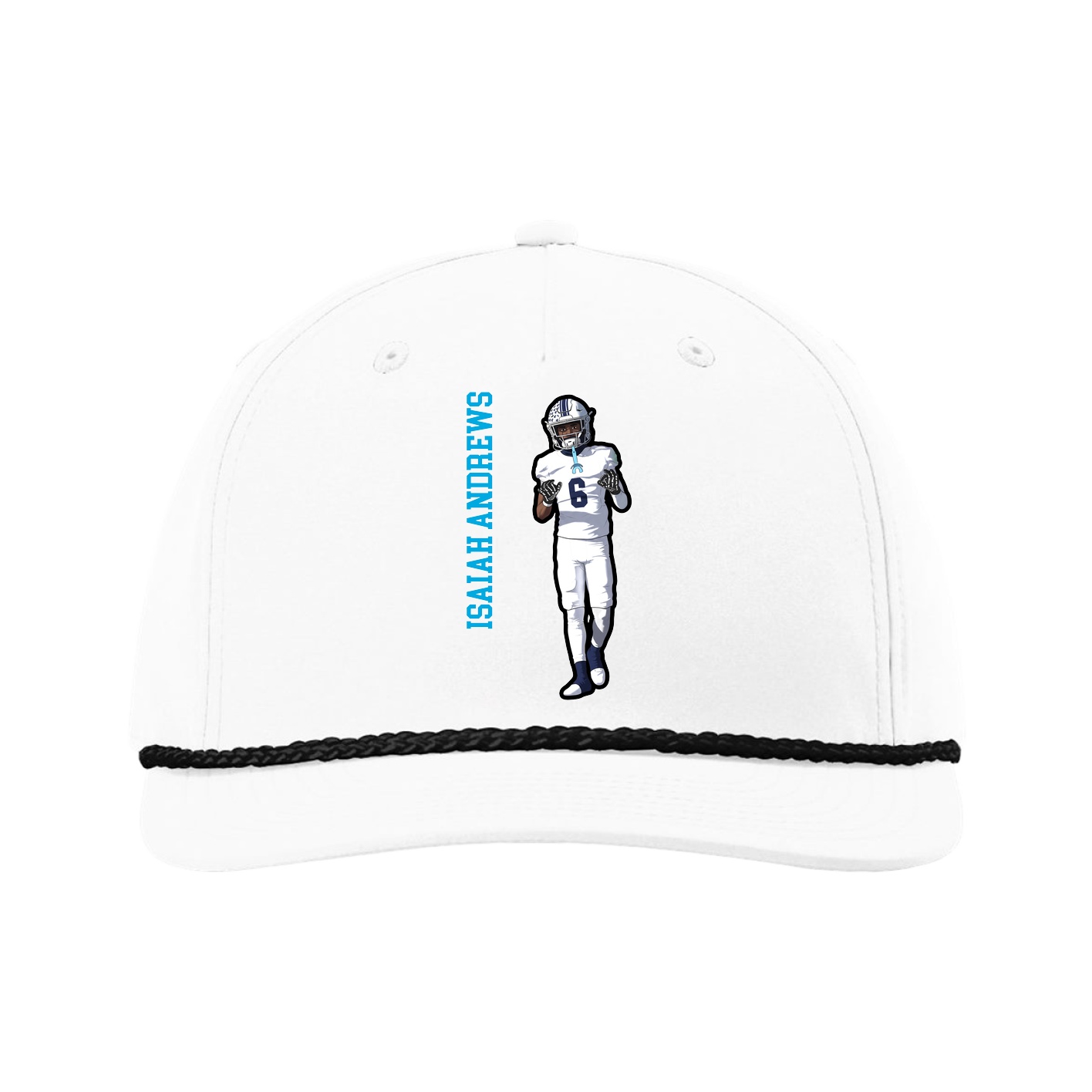 Five-Panel Classic Rope Cap — Name Vertical in White