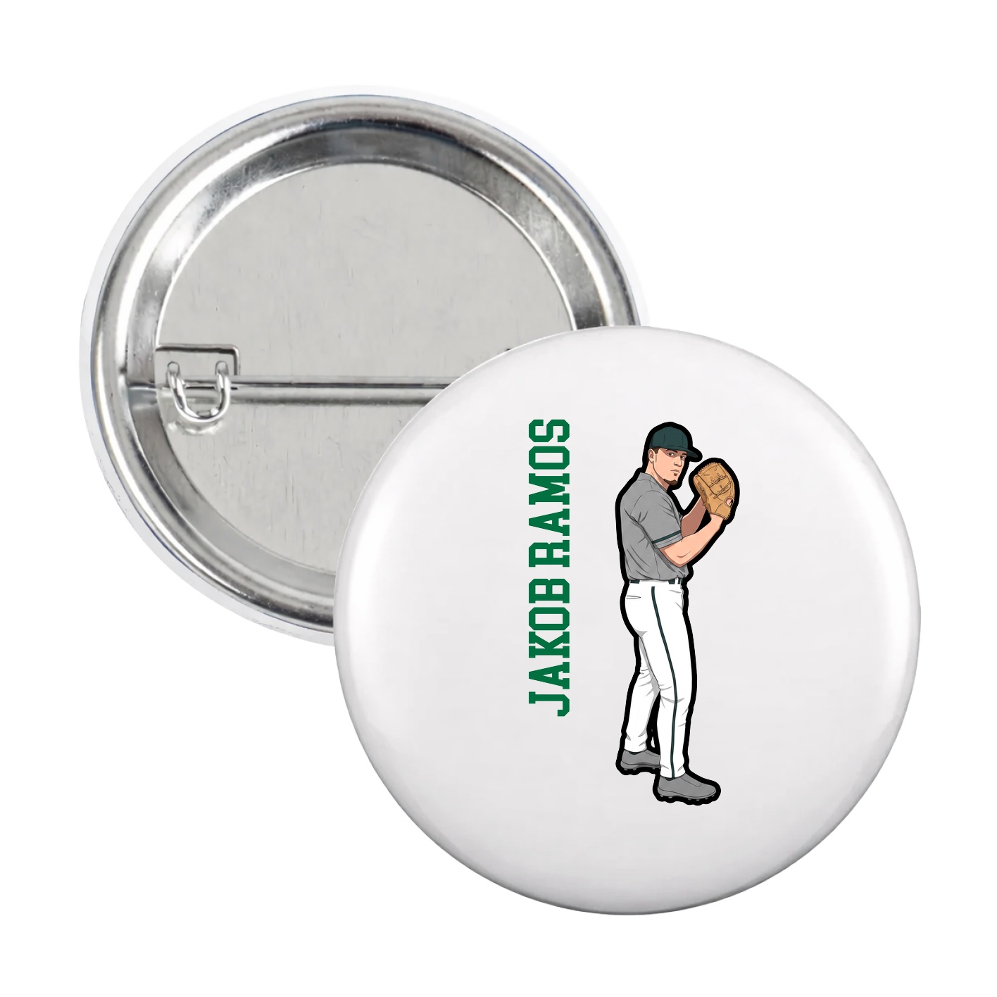 Game Day Button — Name Vertical in White