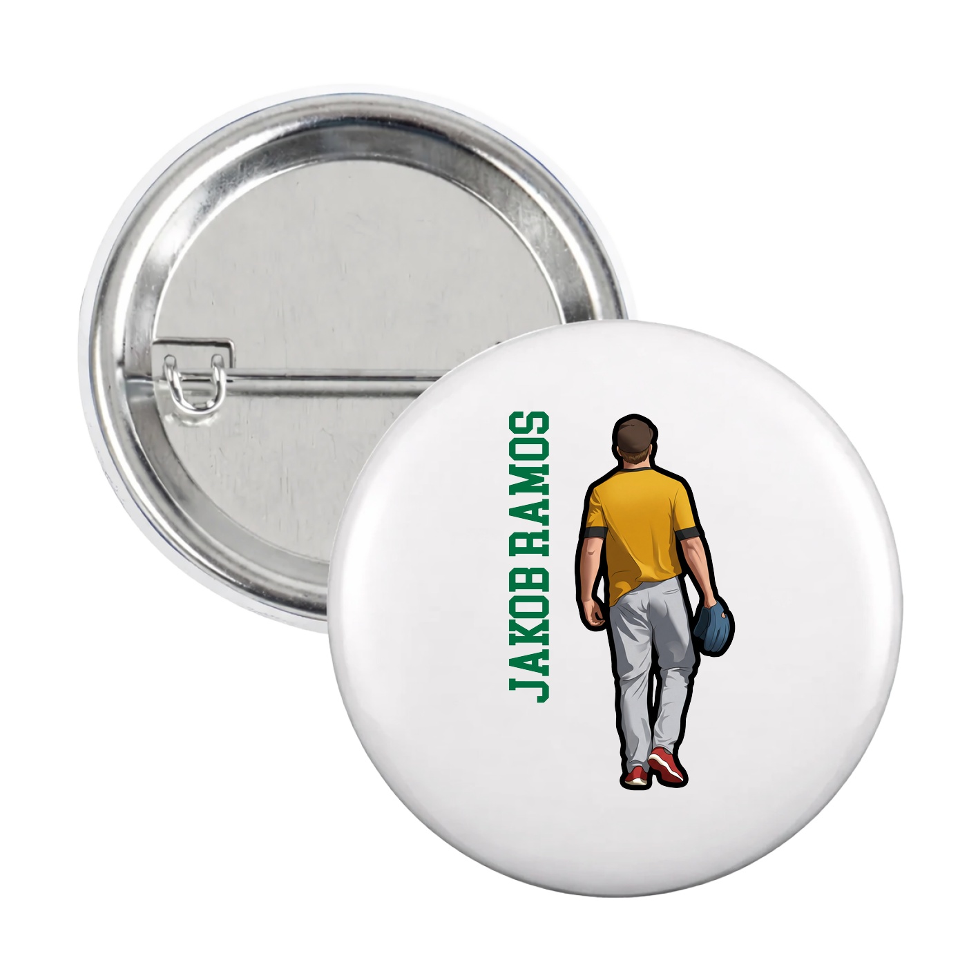 Game Day Button — Name Vertical in White
