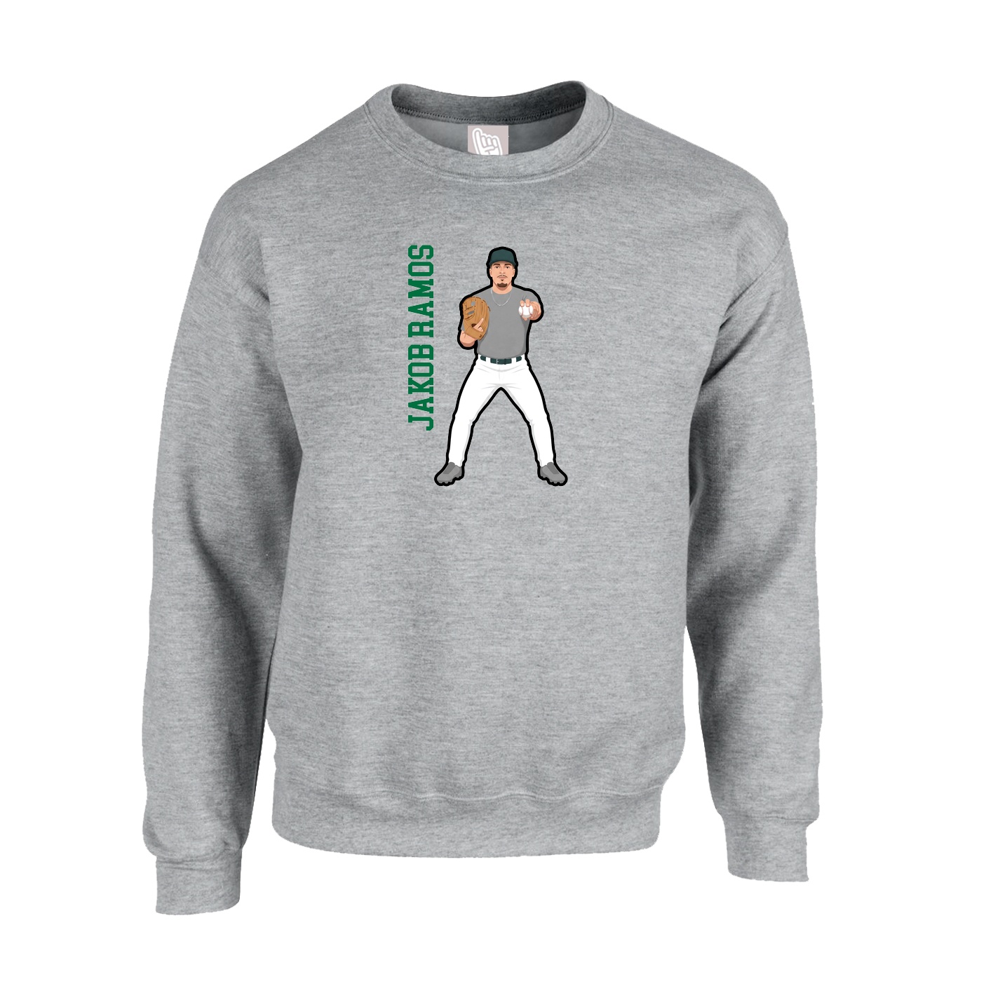 Fleece Crew — Name Vertical in Grey