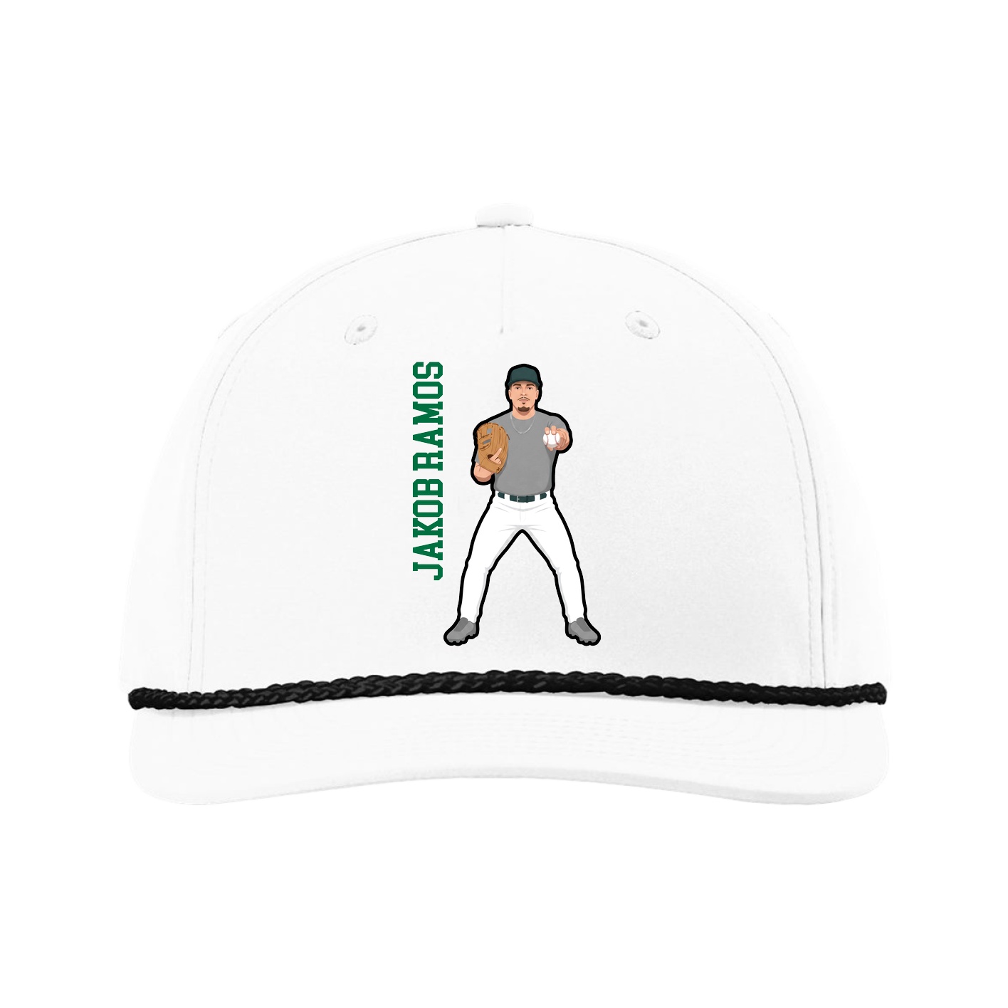 Five-Panel Classic Rope Cap — Name Vertical in White
