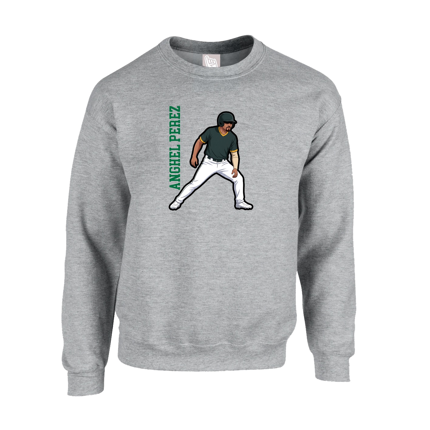 Fleece Crew — Name Vertical in Grey