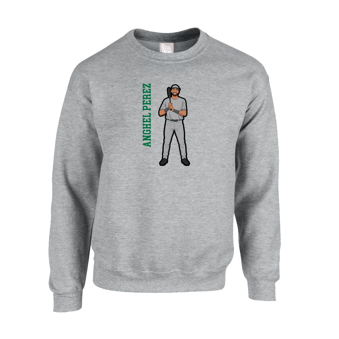 Fleece Crew — Name Vertical in Grey