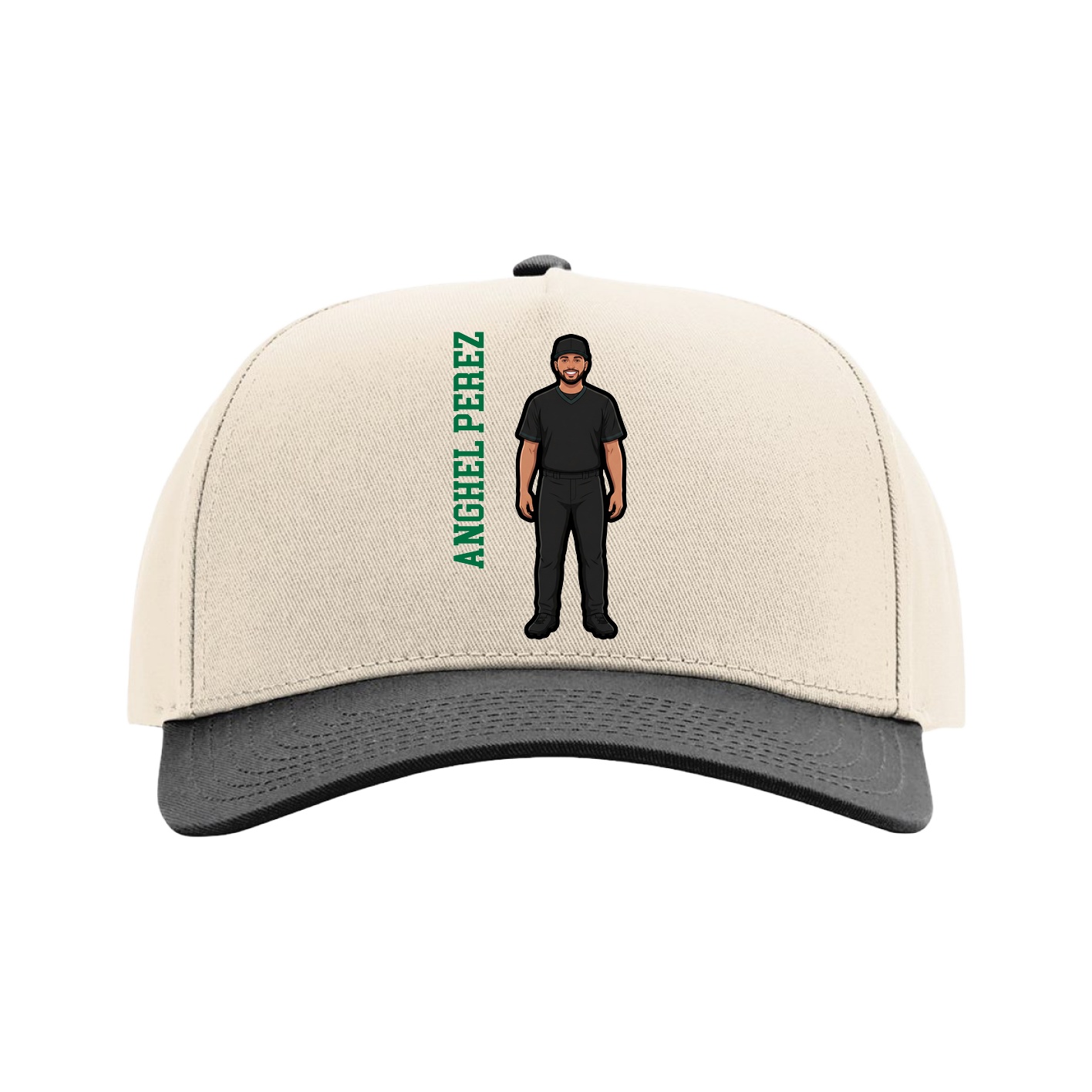 Full Fabric Five-Panel Champ Cap — Name Vertical in Cream/Black
