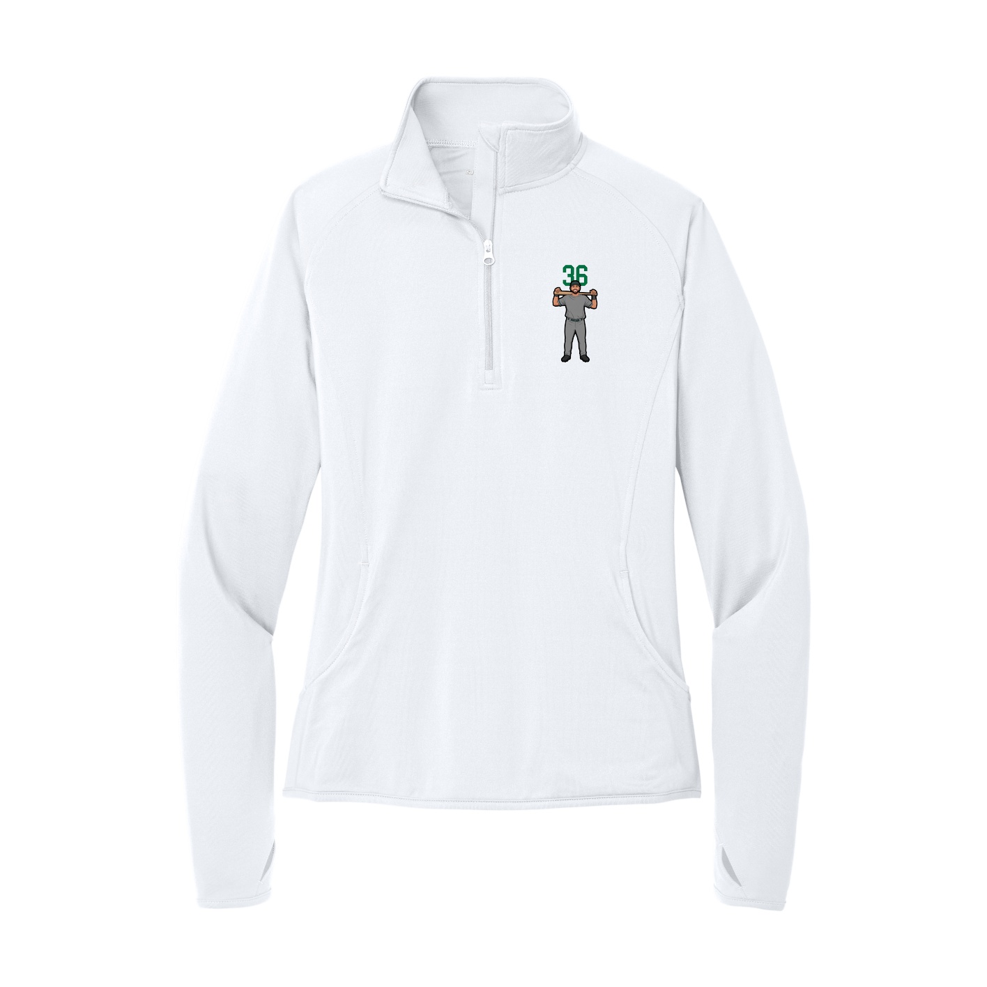 Women's Q-Zip Pullover — Number Top in White