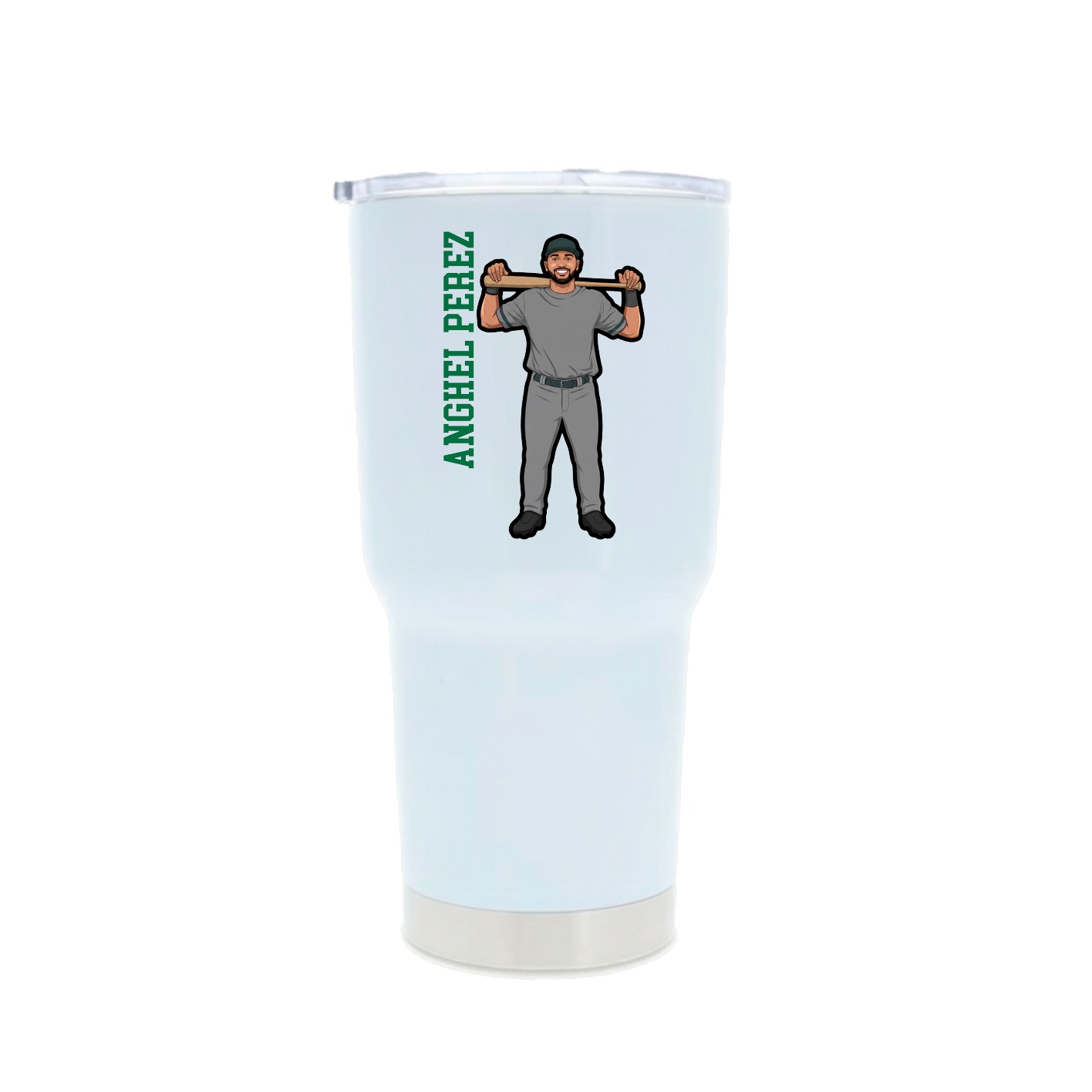 30oz Stainless Steel Tumbler — Name Vertical in White