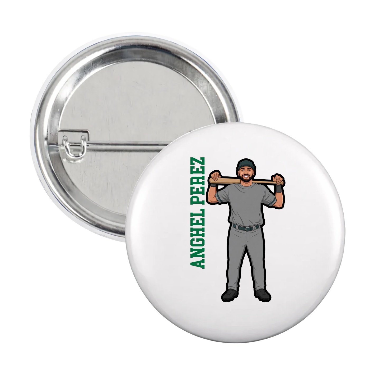 Game Day Button — Name Vertical in White