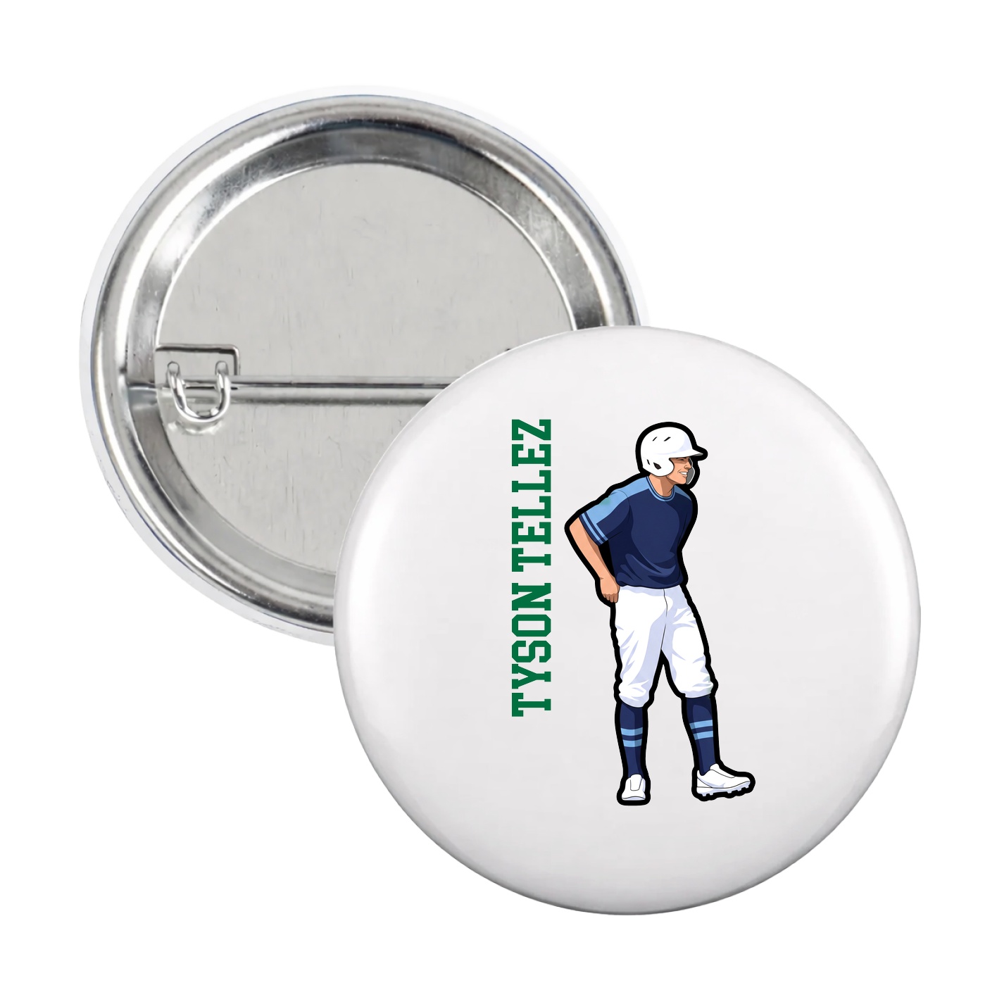 Game Day Button — Name Vertical in White