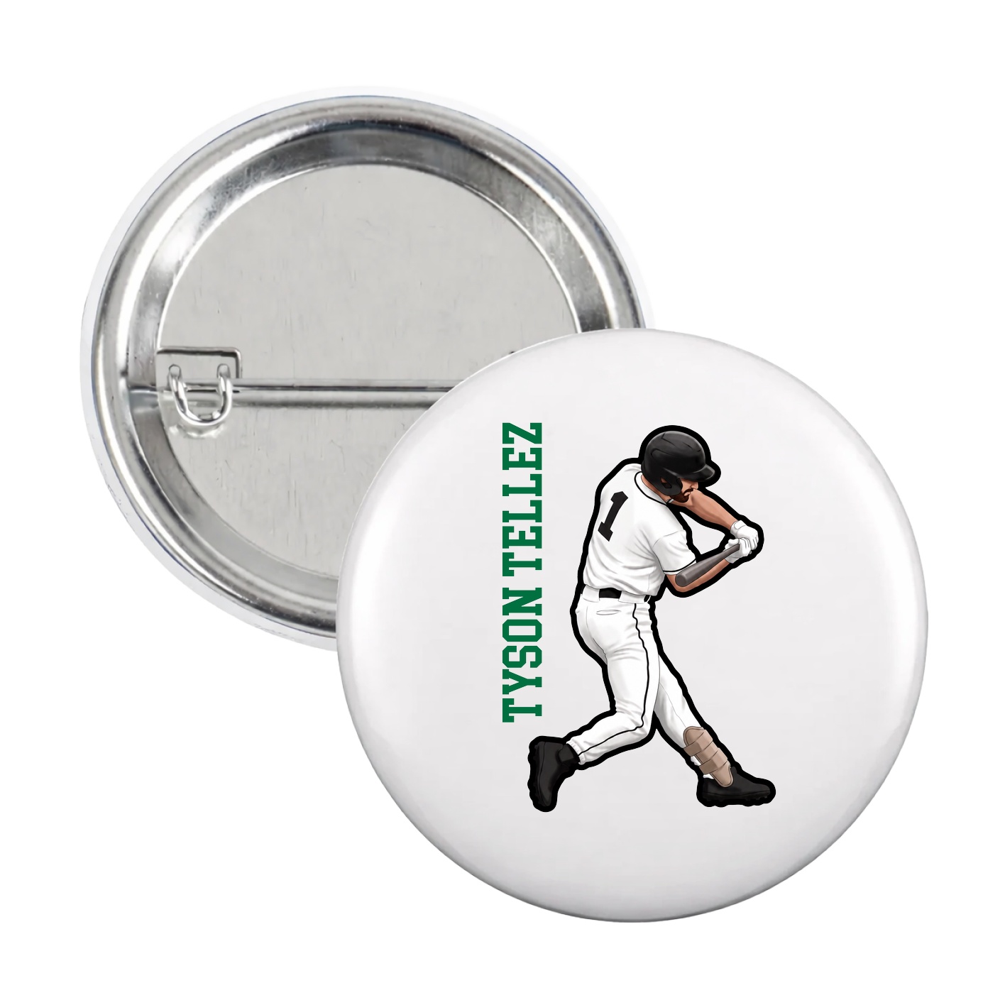 Game Day Button — Name Vertical in White