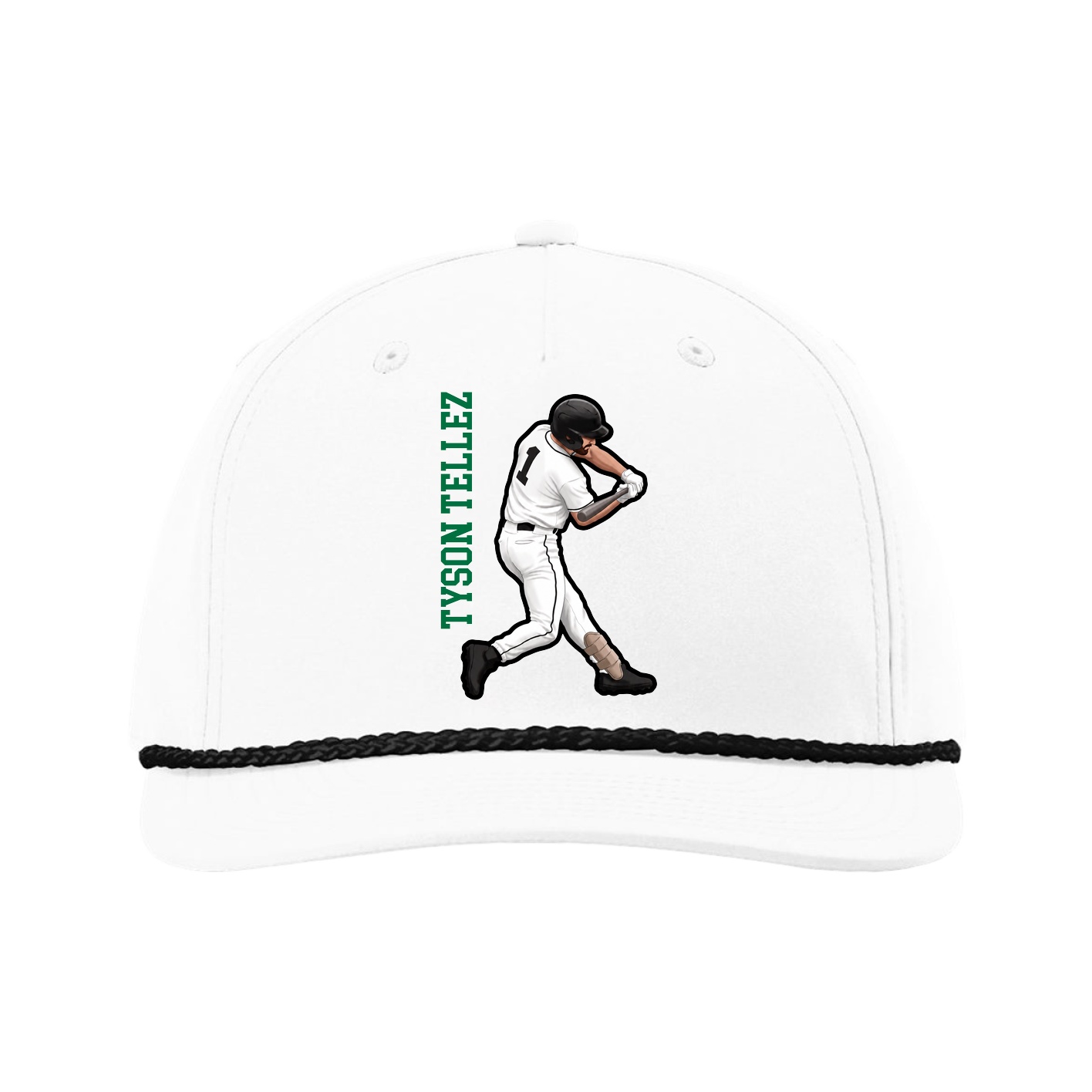 Five-Panel Classic Rope Cap — Name Vertical in White