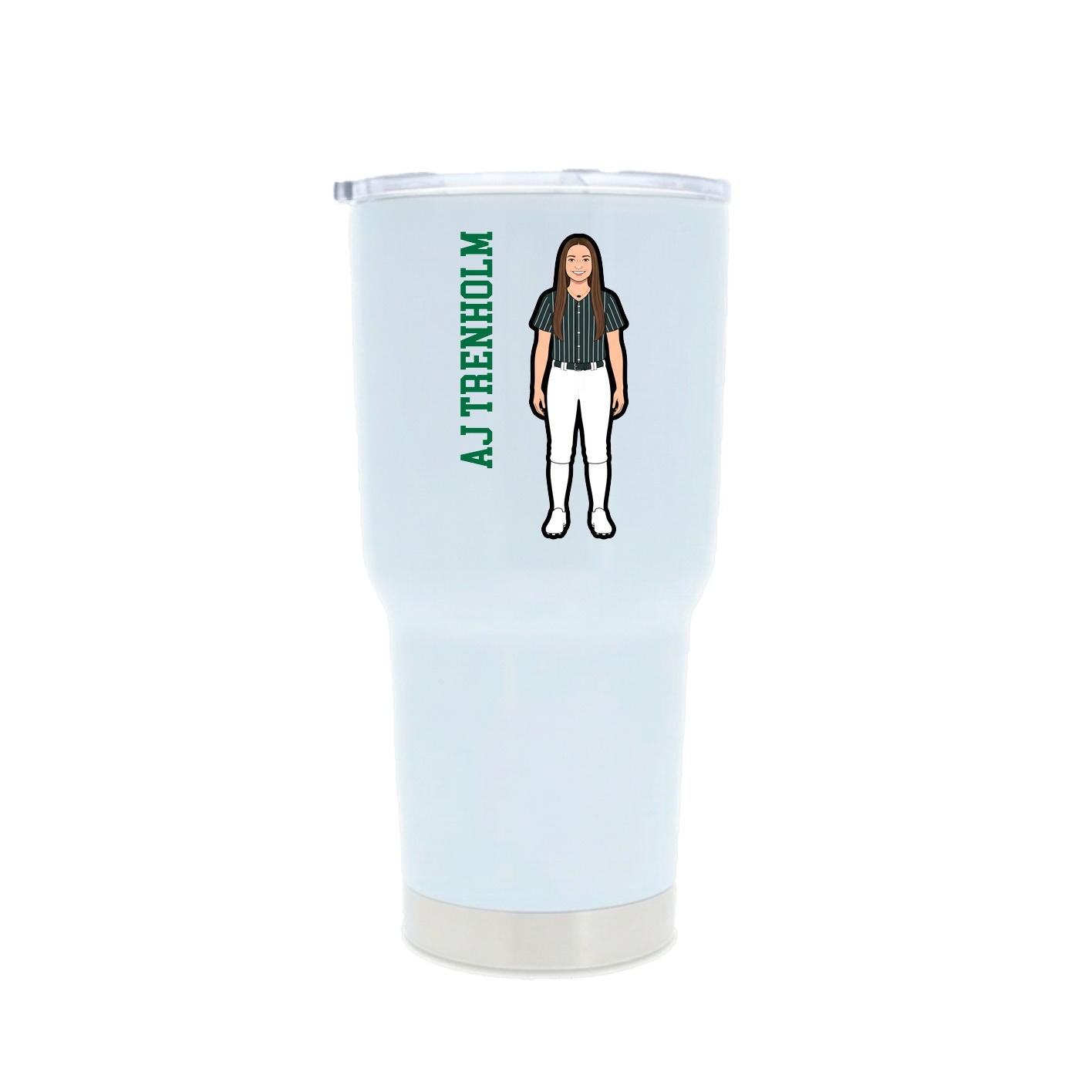 30oz Stainless Steel Tumbler — Name Vertical in White