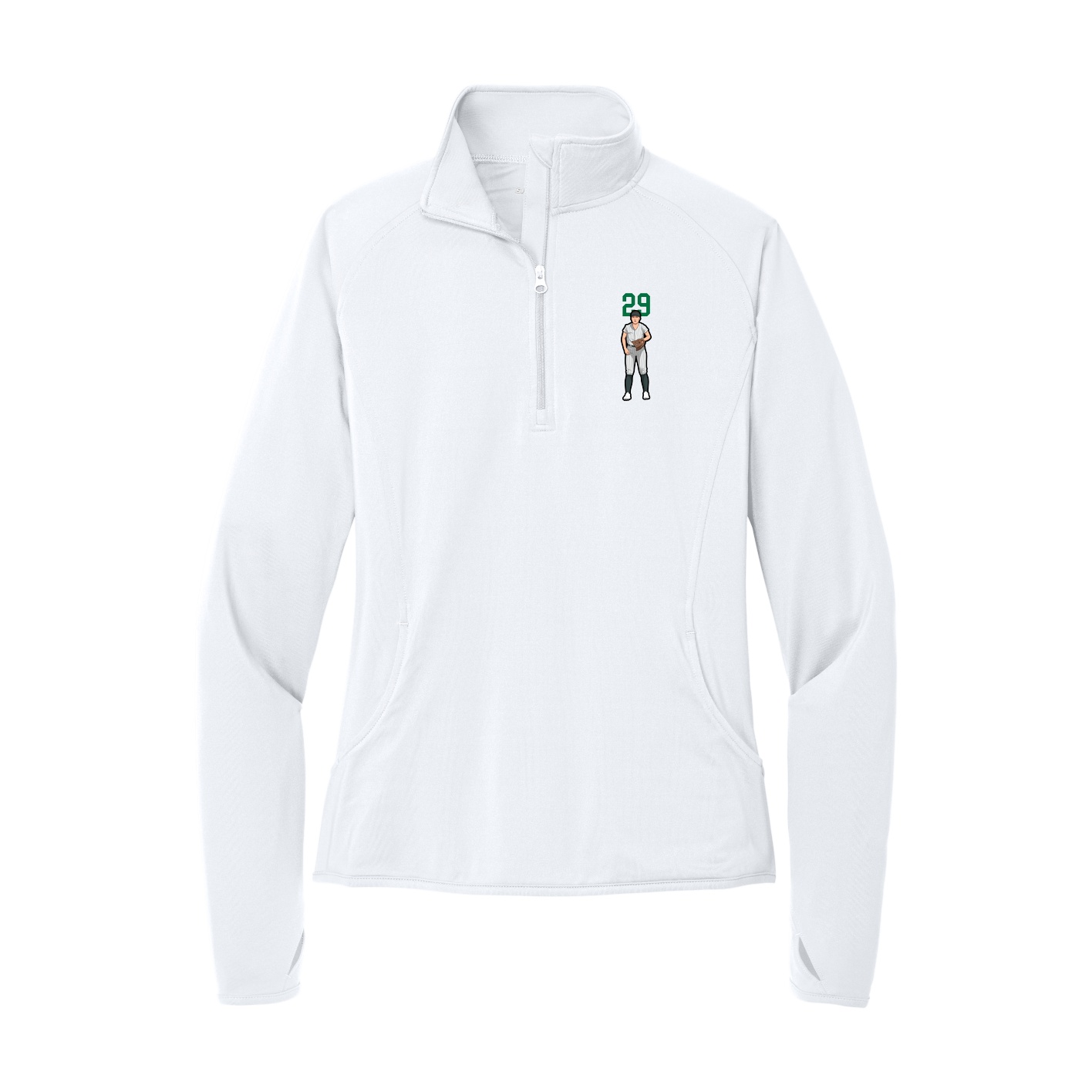 Women's Q-Zip Pullover — Number Top in White