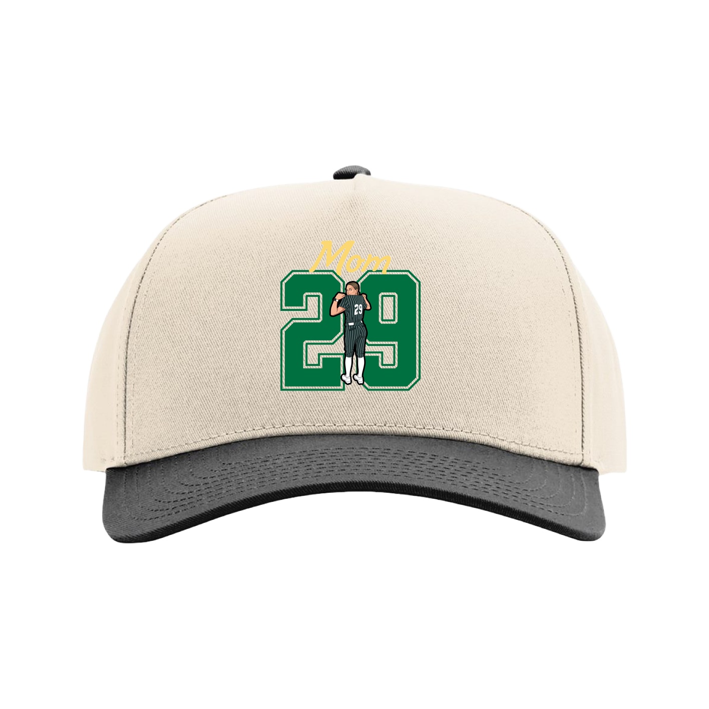 Full Fabric Five-Panel Champ Cap — Mothers Day Shirsey in Cream/Black