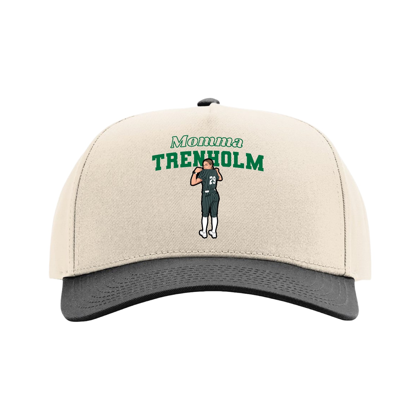 Full Fabric Five-Panel Champ Cap — Mothers Day Block in Cream/Black