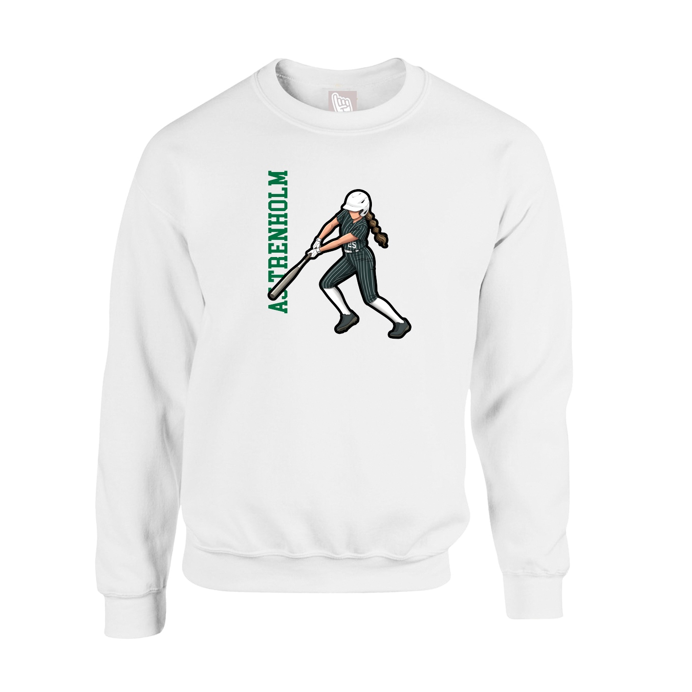 Fleece Crew — Name Vertical in White