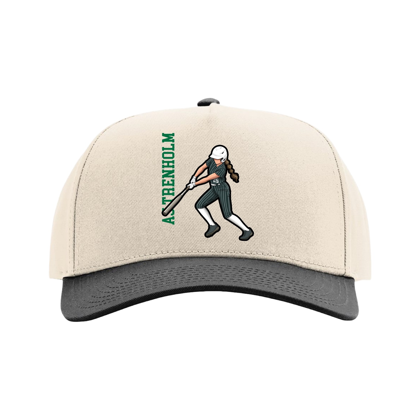 Full Fabric Five-Panel Champ Cap — Name Vertical in Cream/Black