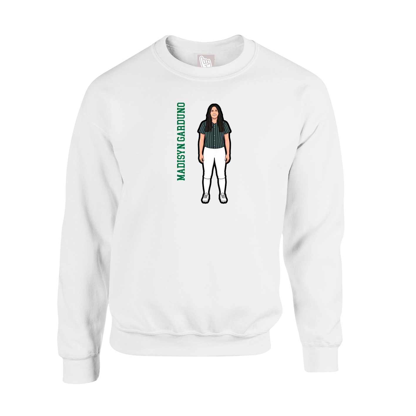 Fleece Crew — Name Vertical in White