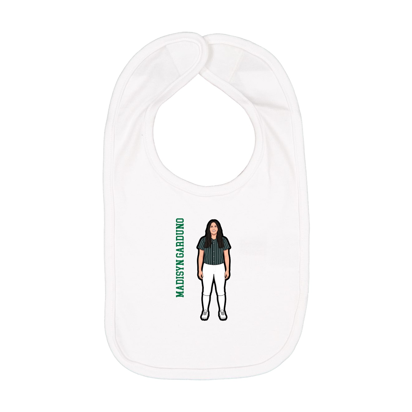 Infant Bib — Name Vertical in White