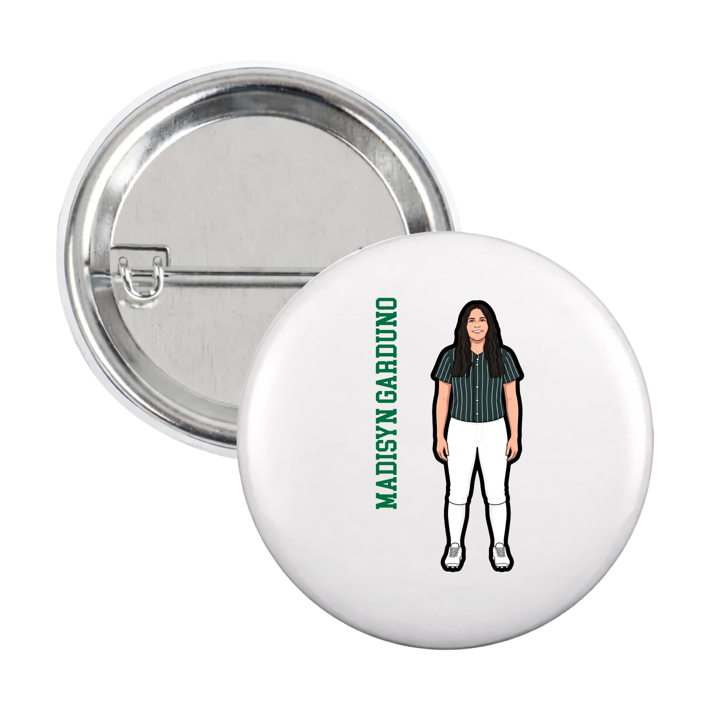 Game Day Button — Name Vertical in White