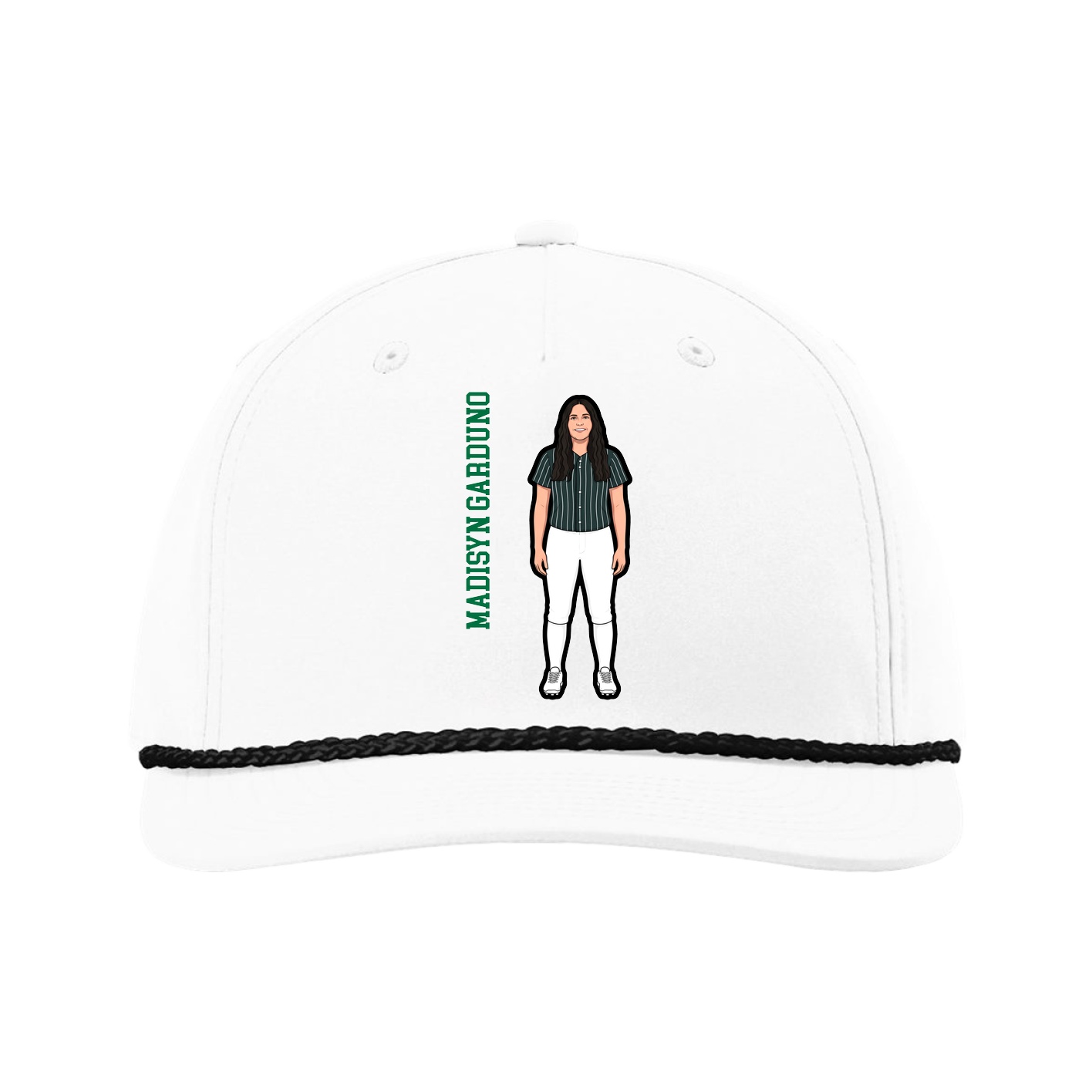 Five-Panel Classic Rope Cap — Name Vertical in White