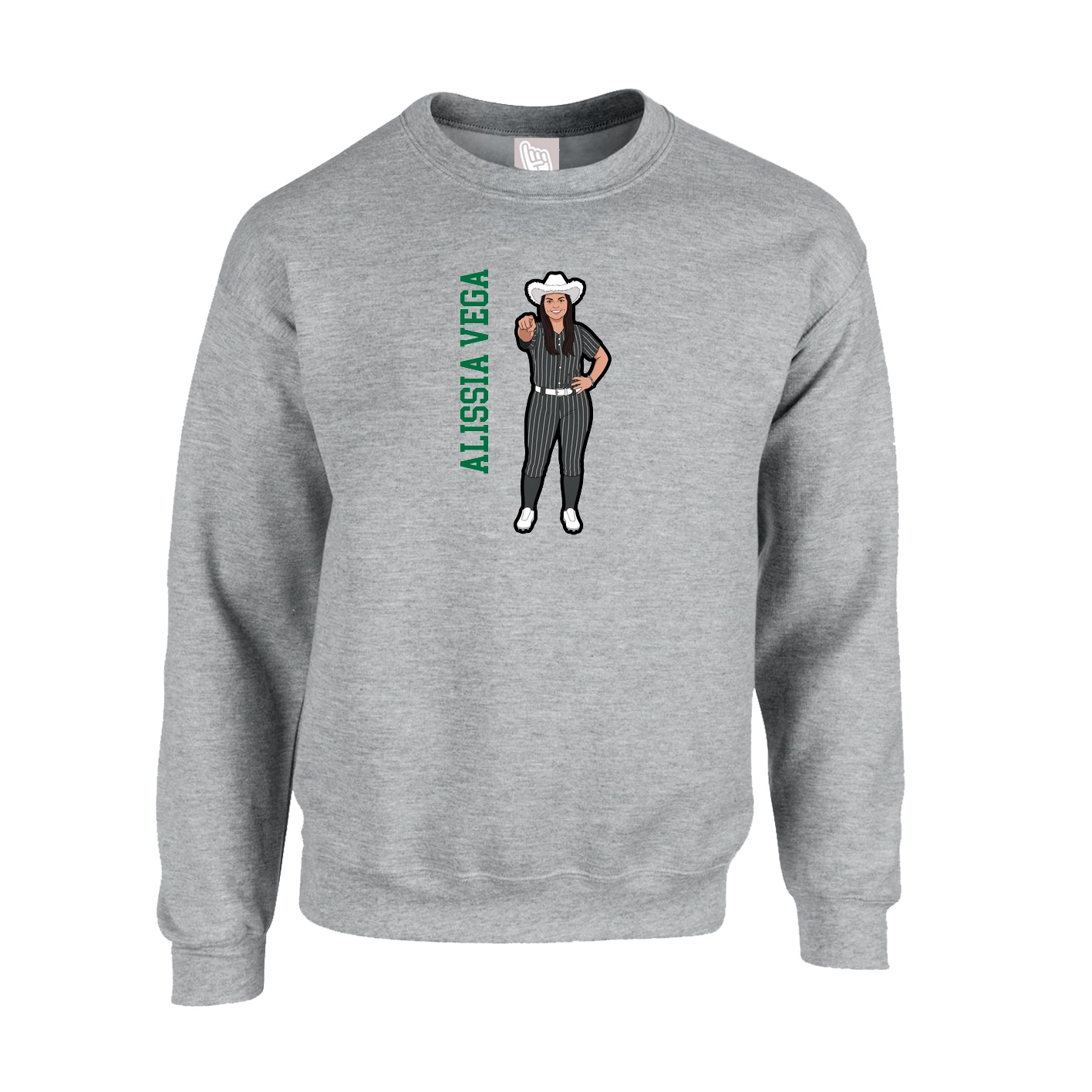 Fleece Crew — Name Vertical in Grey