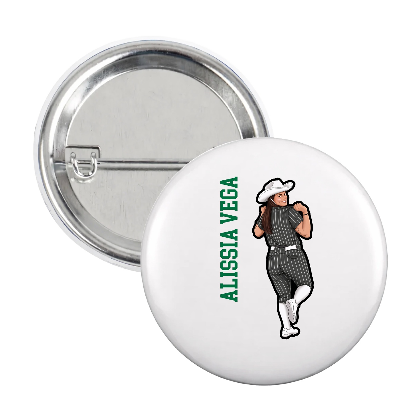 Game Day Button — Name Vertical in White