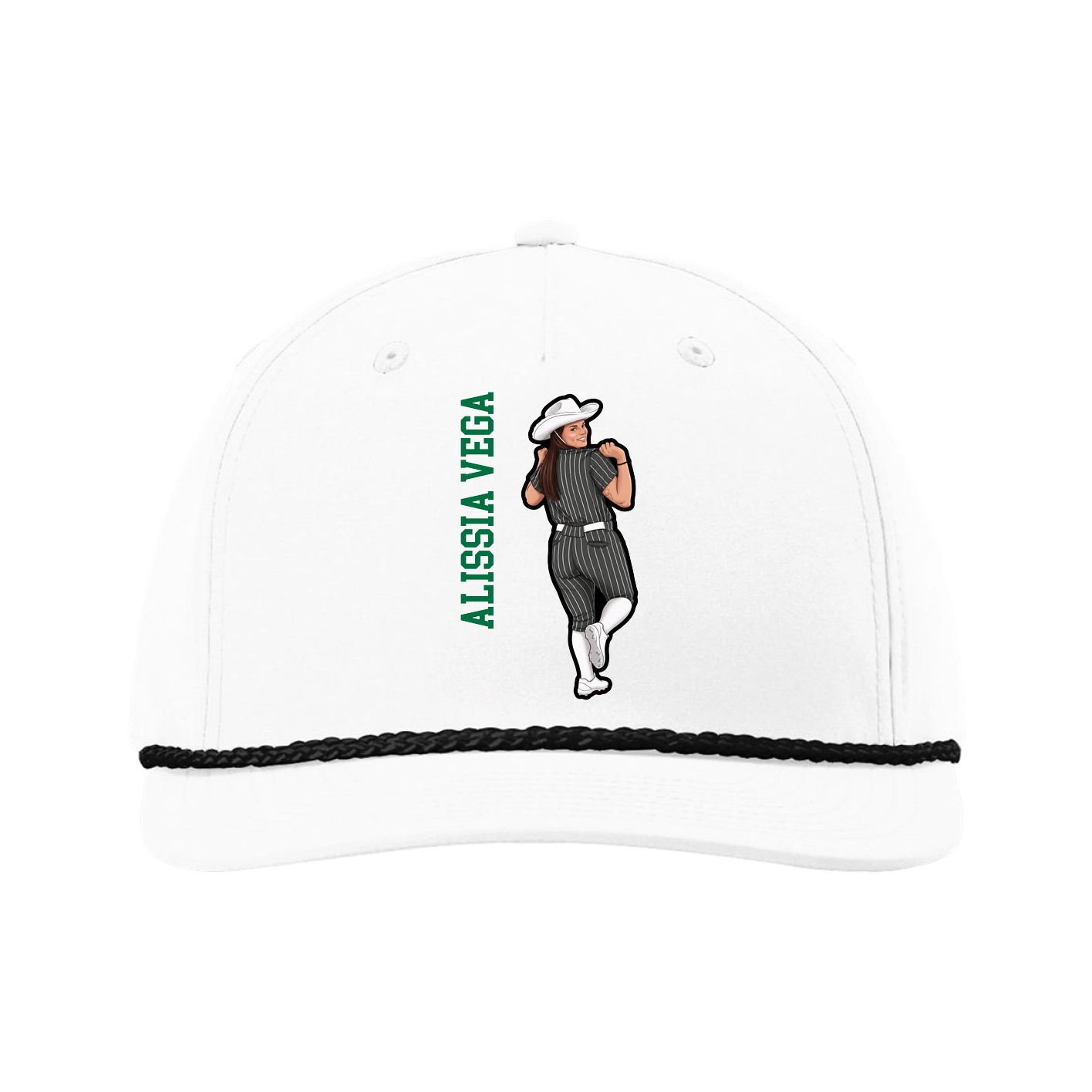 Five-Panel Classic Rope Cap — Name Vertical in White