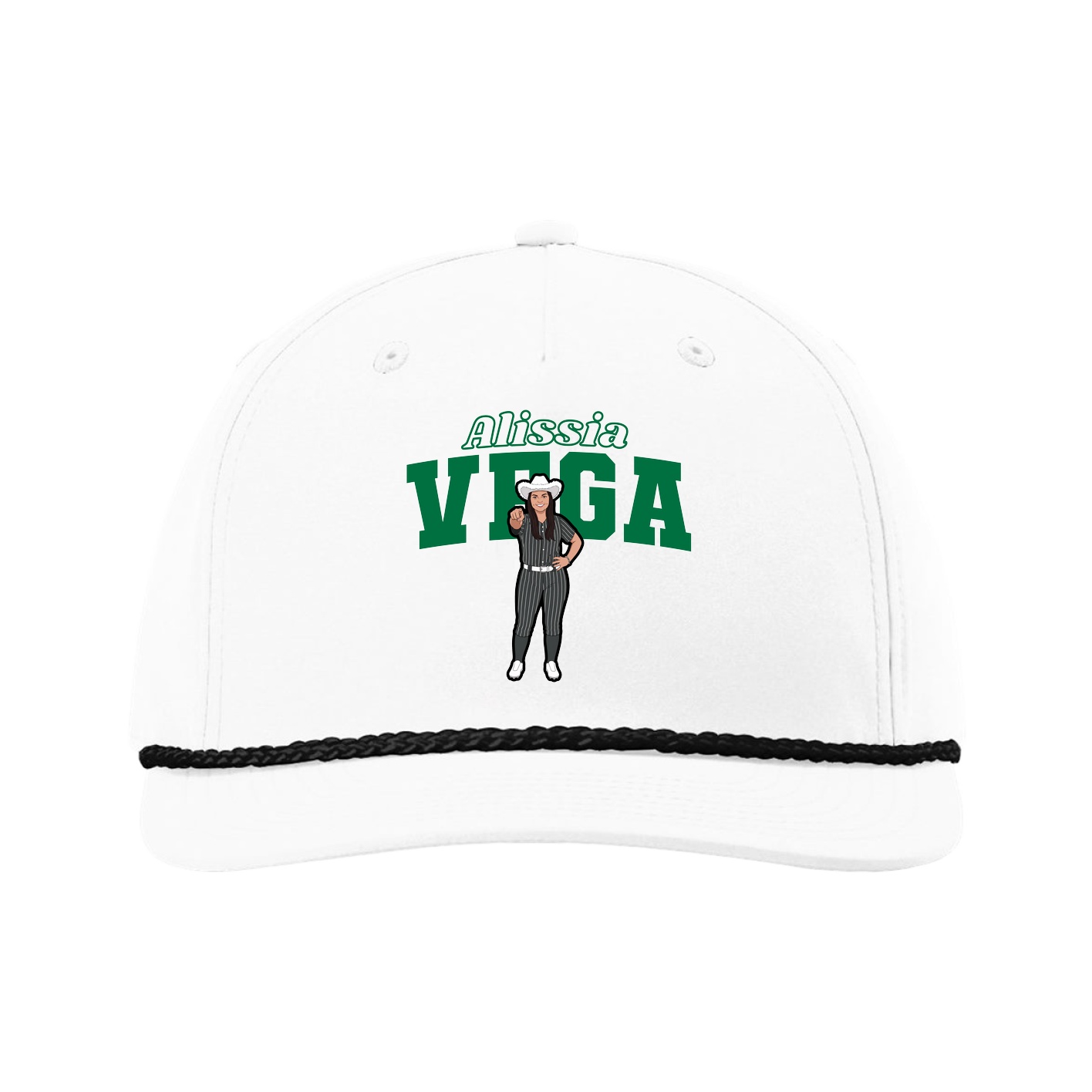 Five-Panel Classic Rope Cap — Name Arch in White