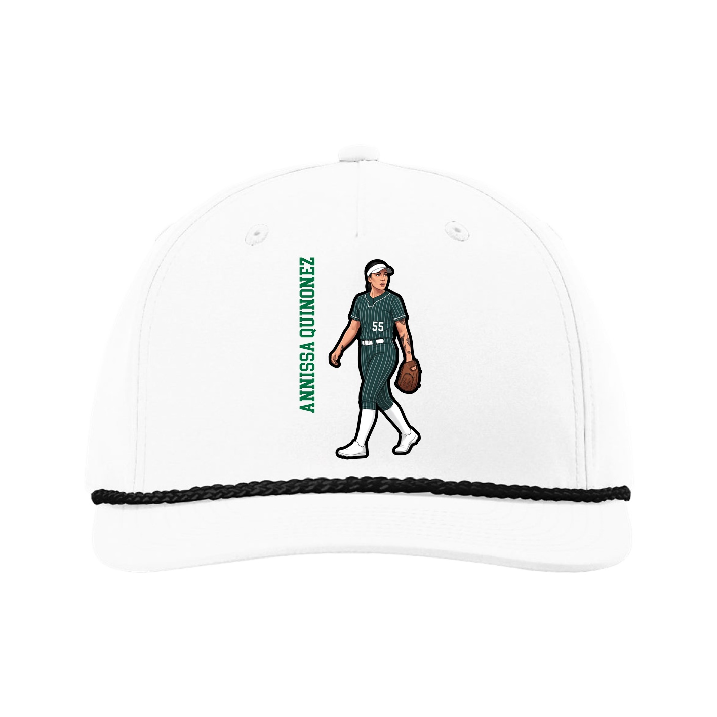 Five-Panel Classic Rope Cap — Name Vertical in White
