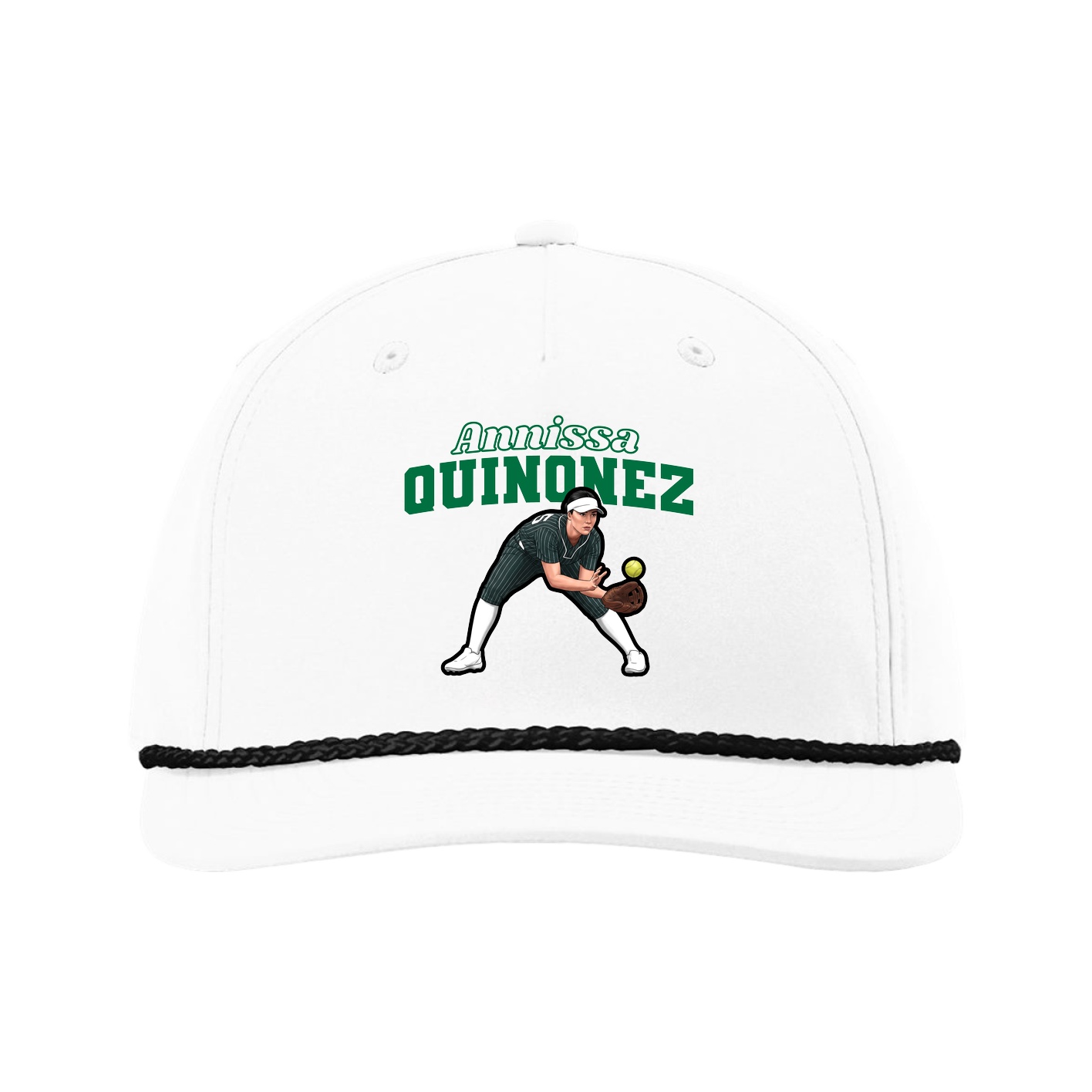 Five-Panel Classic Rope Cap — Name Arch in White