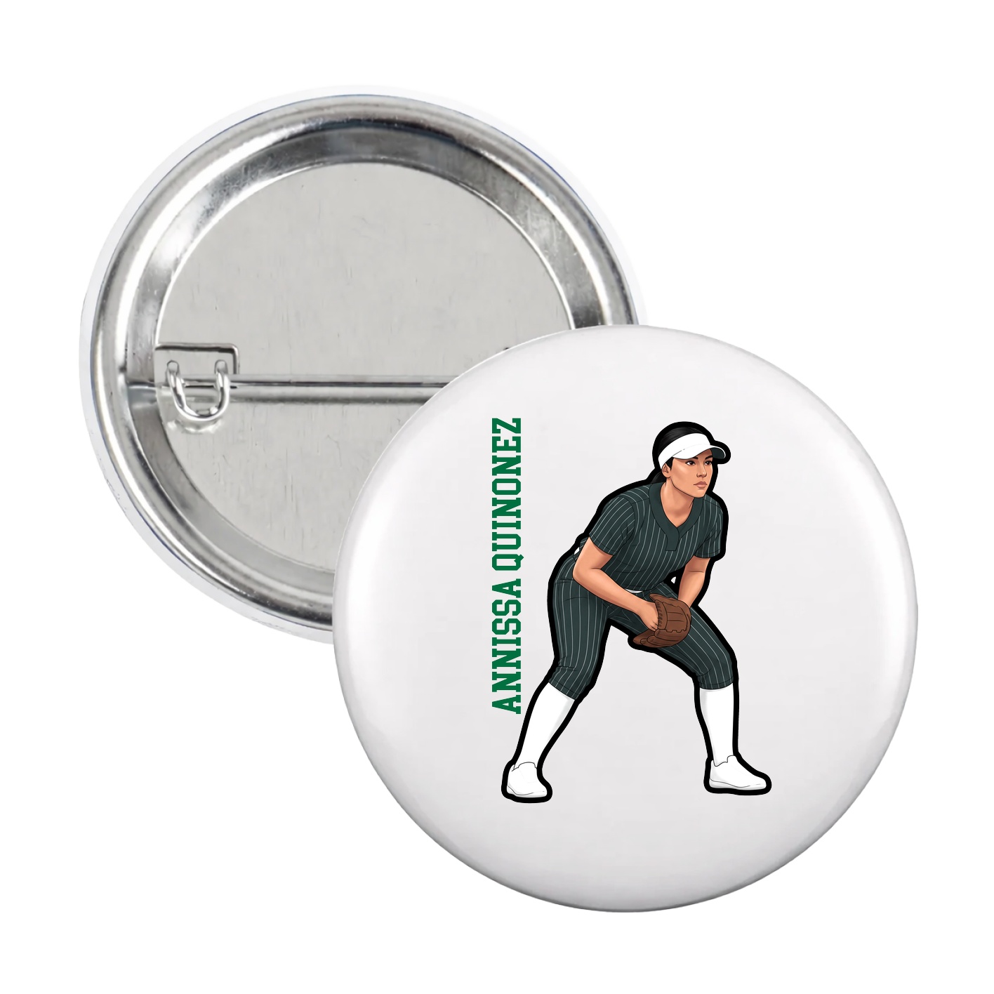 Game Day Button — Name Vertical in White