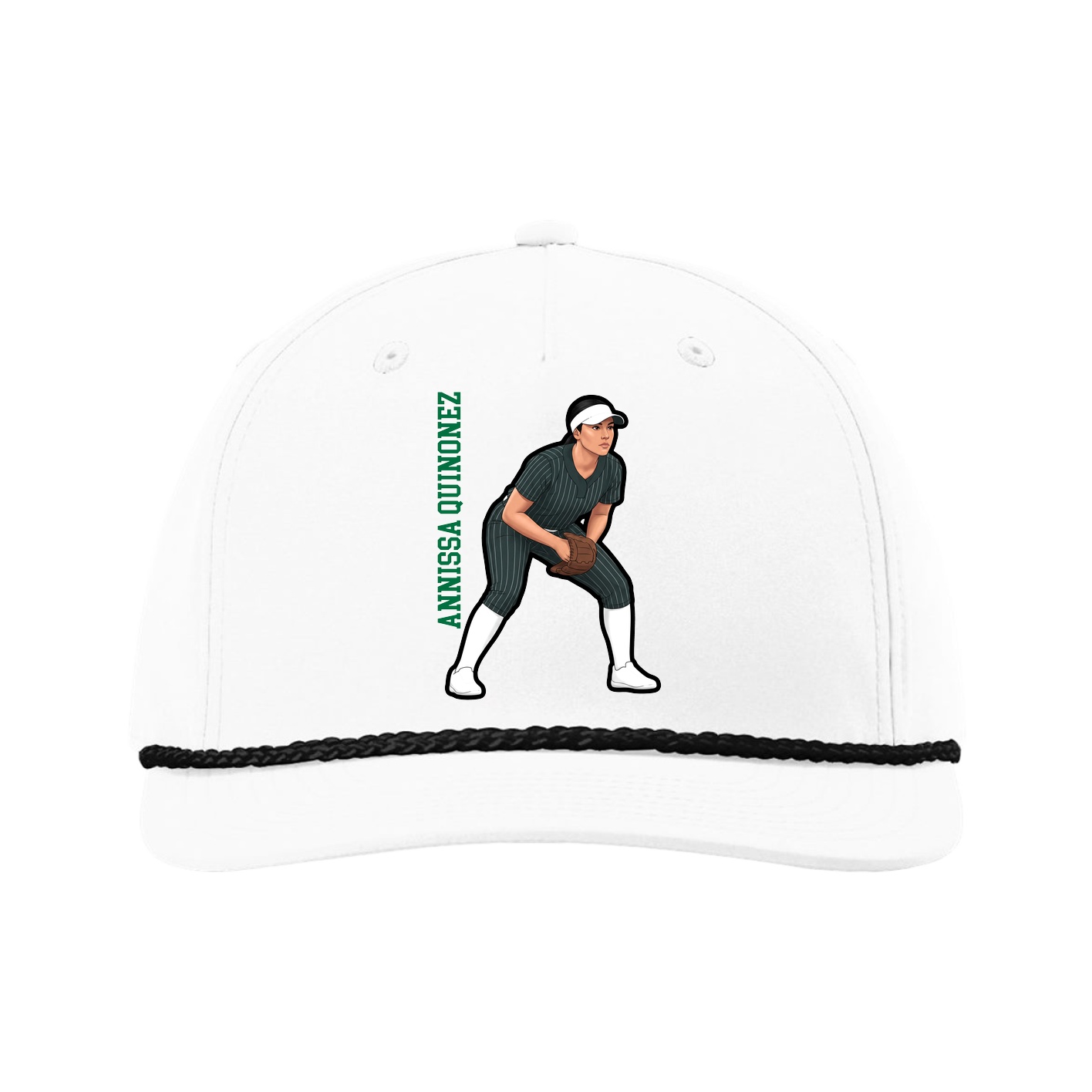 Five-Panel Classic Rope Cap — Name Vertical in White