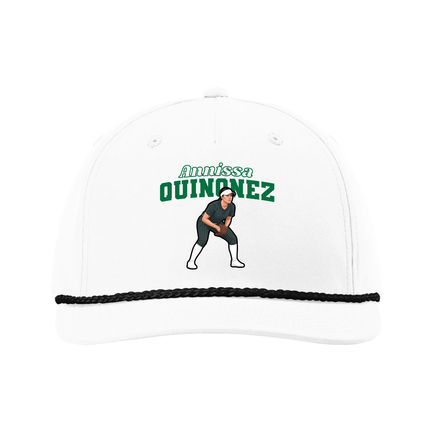 Five-Panel Classic Rope Cap — Name Arch in White