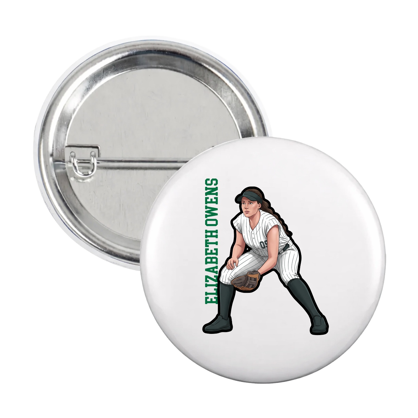 Game Day Button — Name Vertical in White