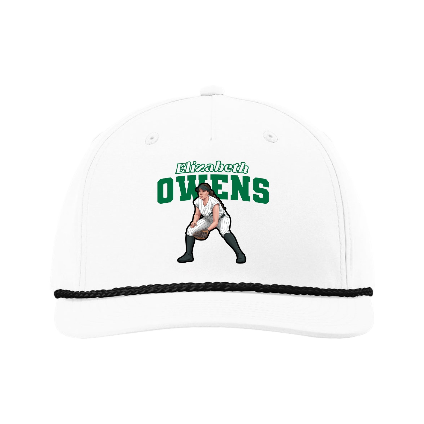 Five-Panel Classic Rope Cap — Name Arch in White