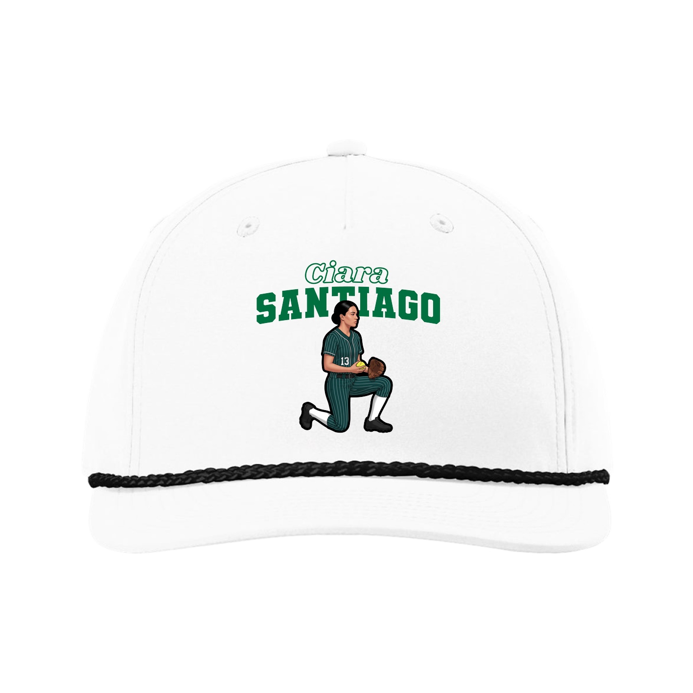 Five-Panel Classic Rope Cap — Name Arch in White