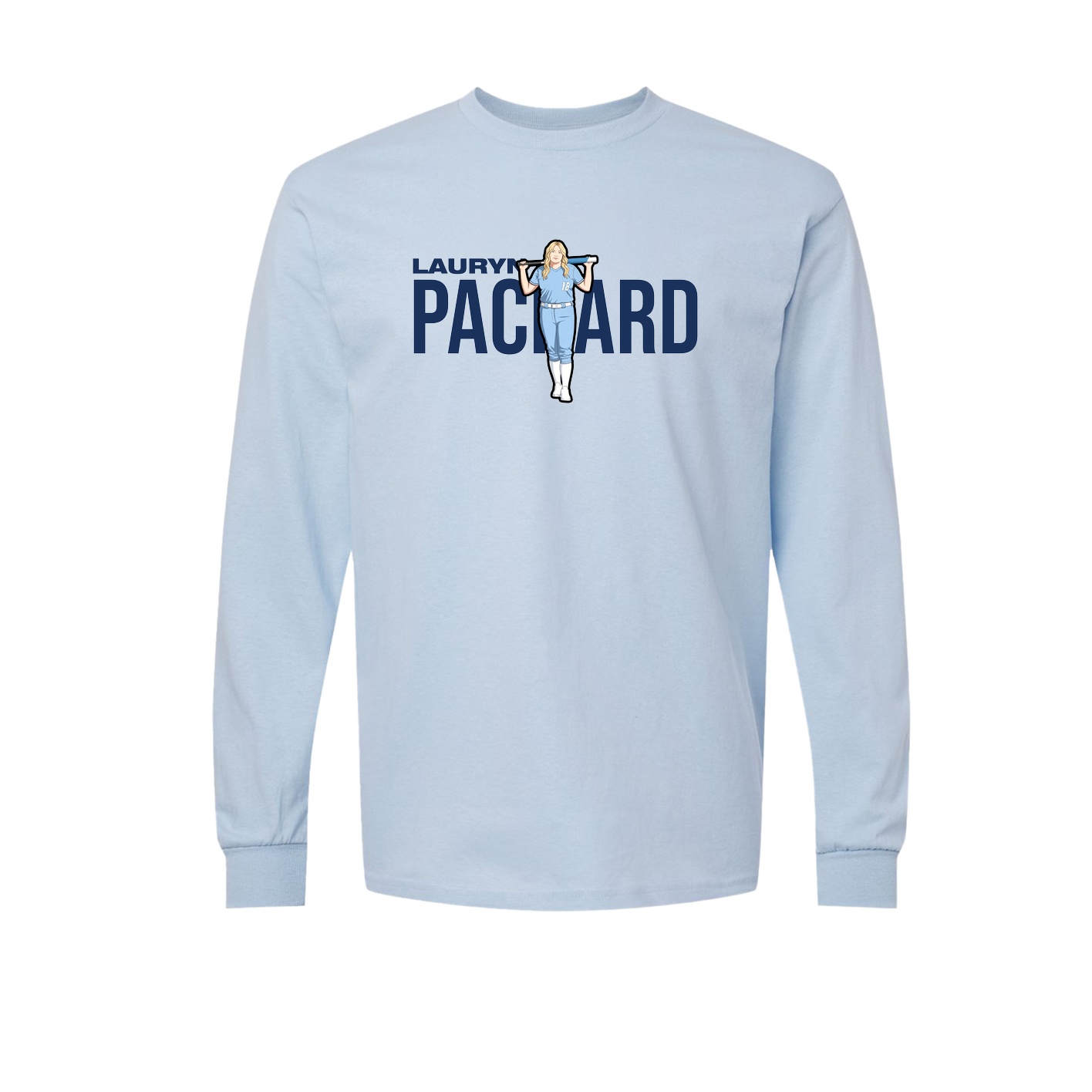Long Sleeve Tee — Player Name in Light Blue