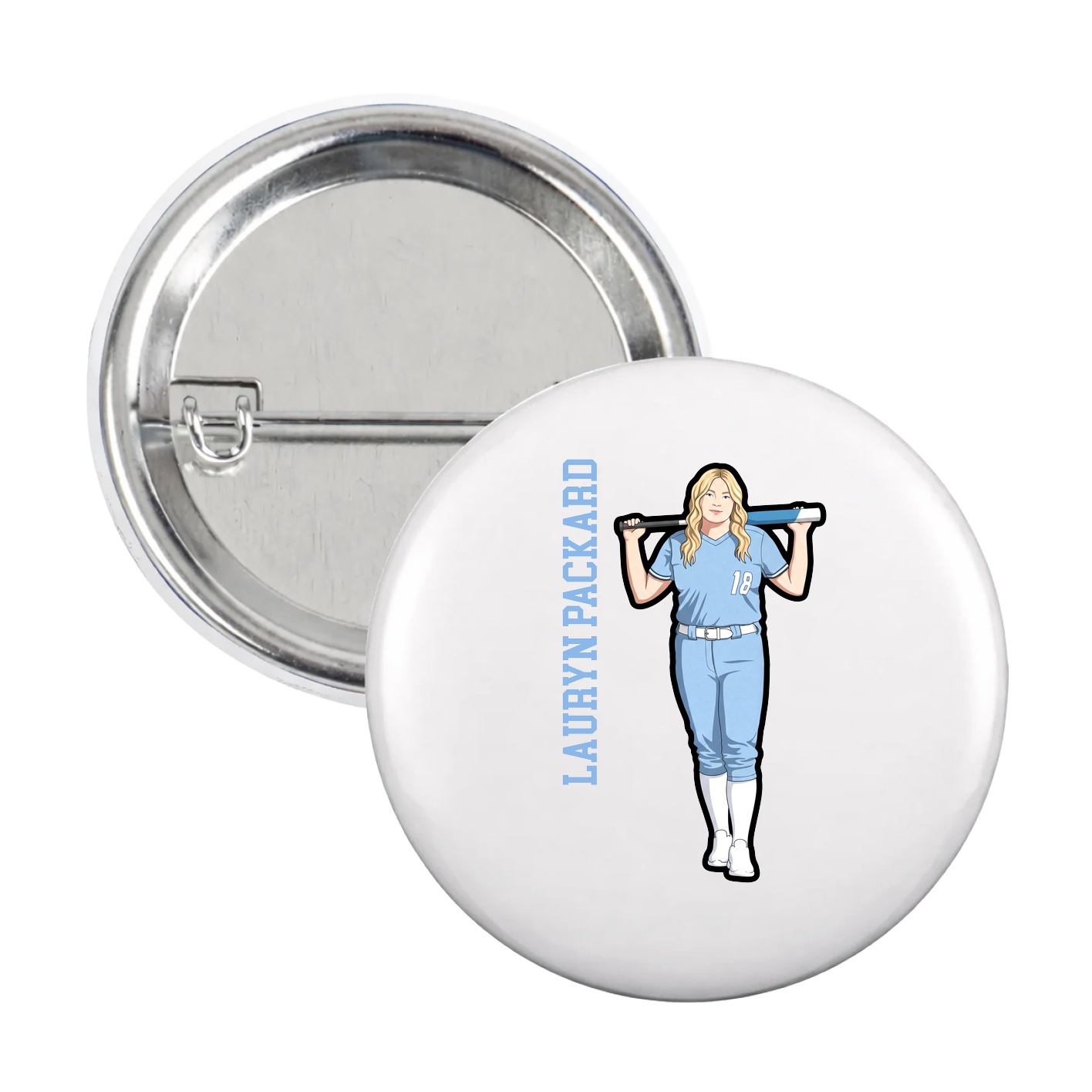 Game Day Button — Name Vertical in White