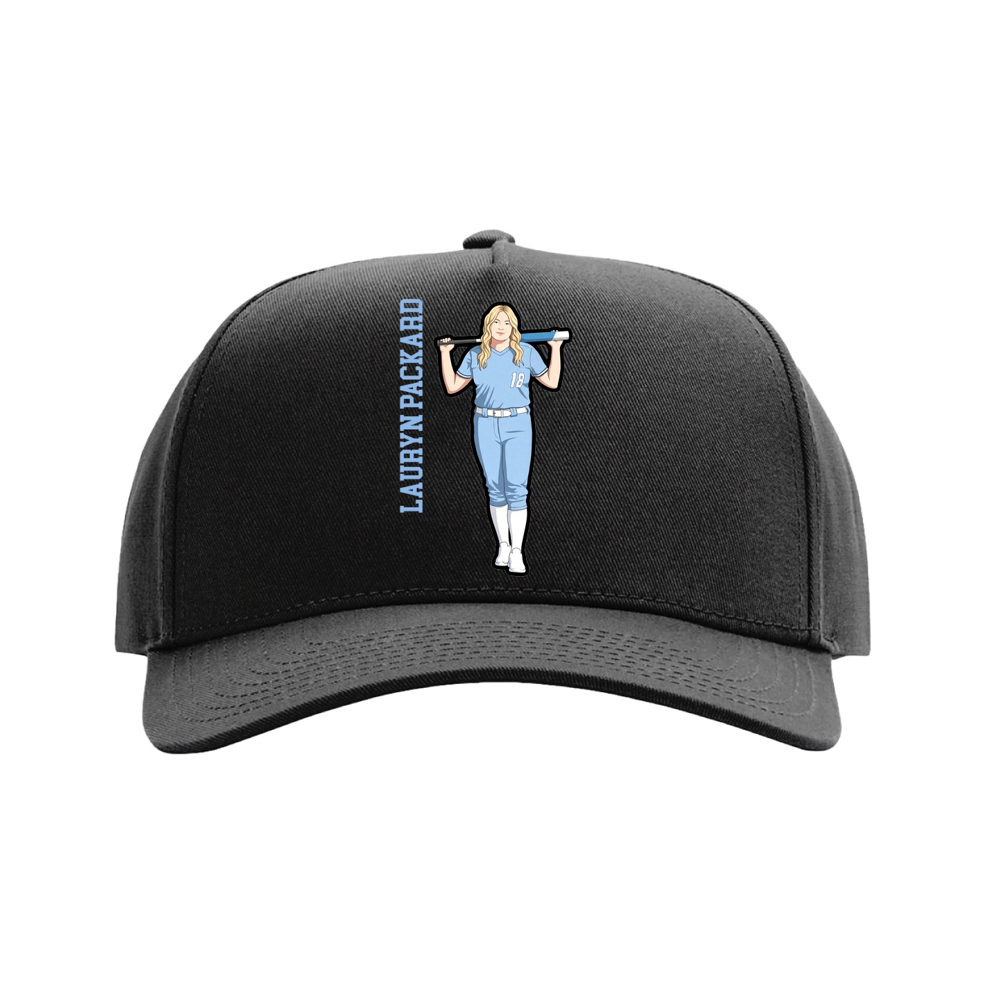 Full Fabric Five-Panel Champ Cap — Name Vertical in Black