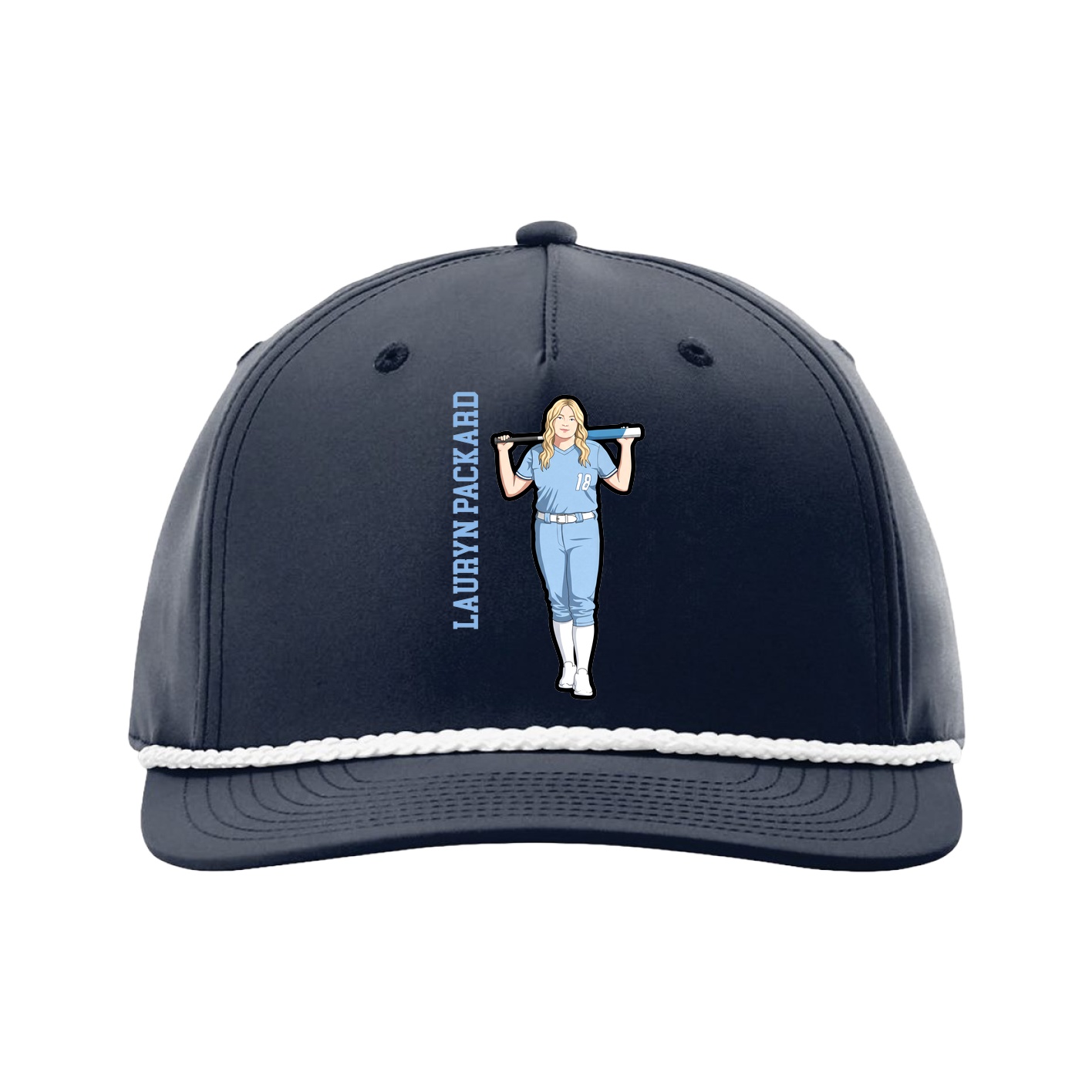 Five-Panel Classic Rope Cap — Name Vertical in Navy