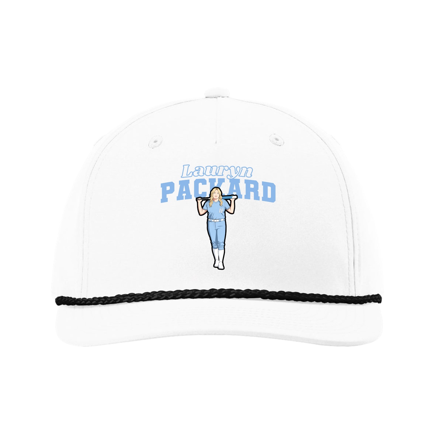 Five-Panel Classic Rope Cap — Name Arch in White