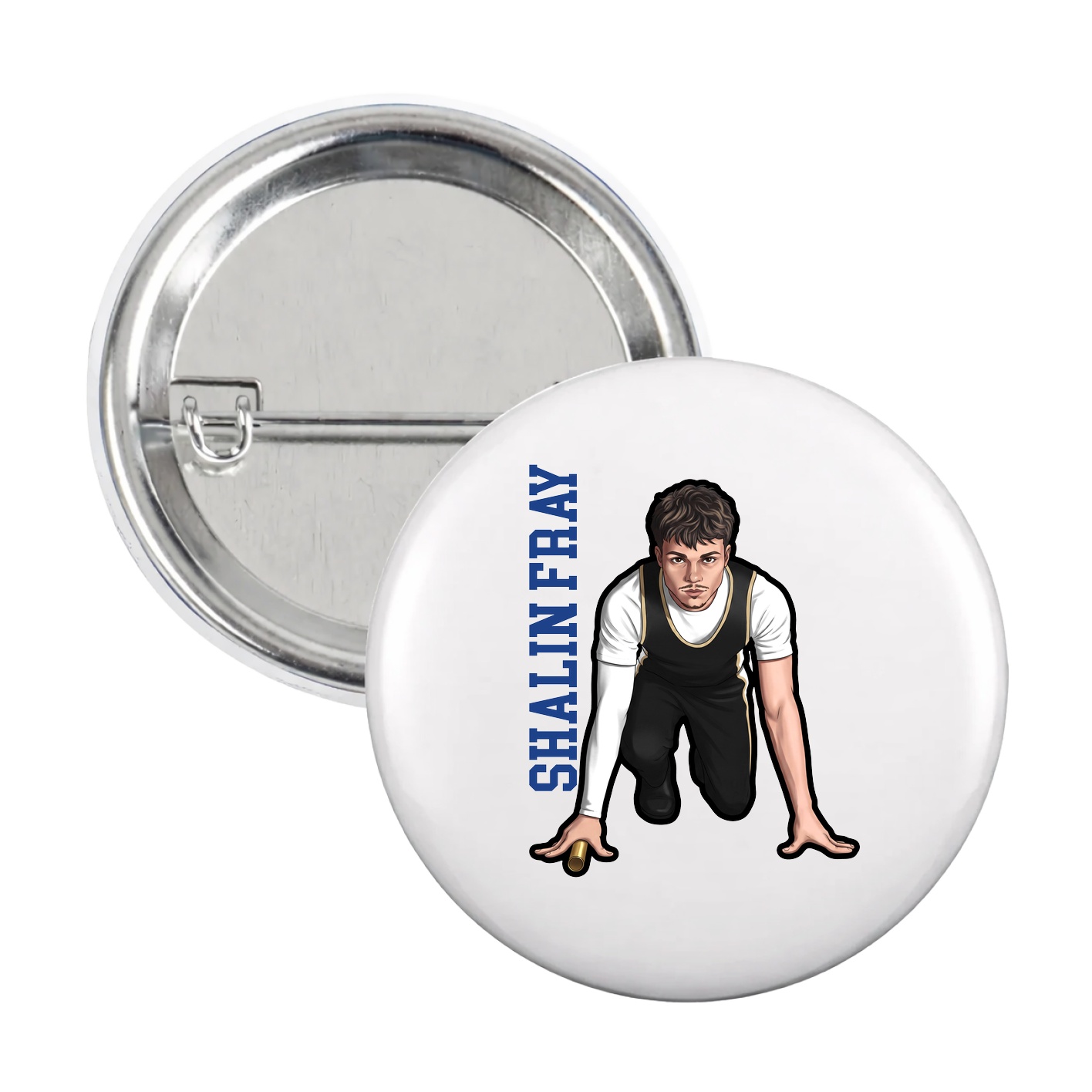 Game Day Button — Name Vertical in White
